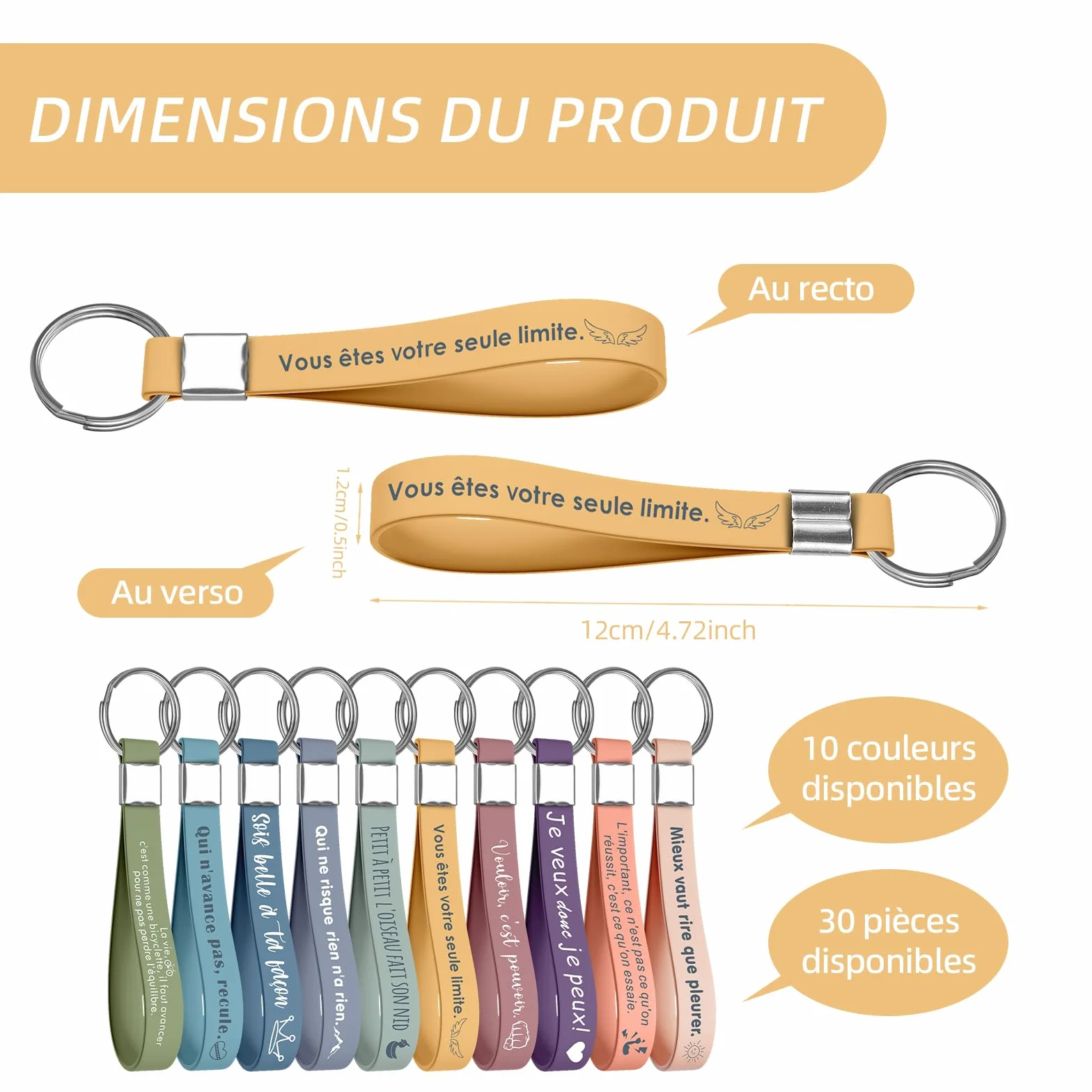 Lot de porte-clés en silicone avec citations inspirantes, cadeau pour employés, collègues, enseignants