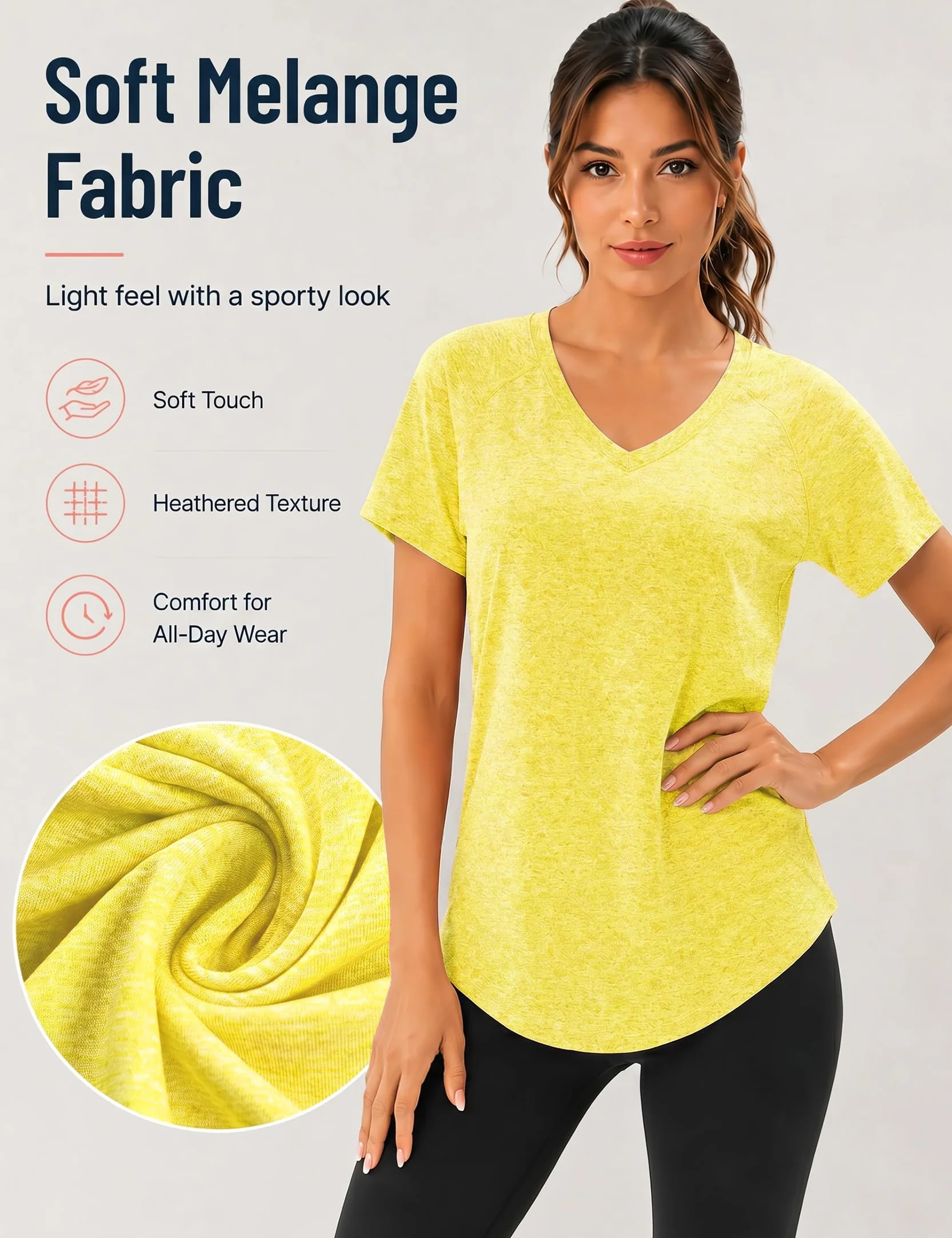 Tee Shirt Sport Femme Manches Courtes Col V T-Shirt Running Fitness Pilates