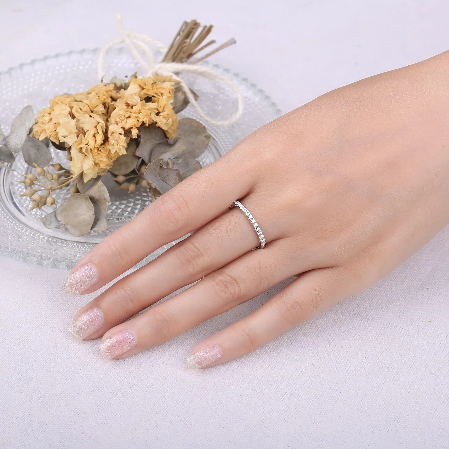 JewelryPalace Bague Demi Eternel Empilable 0.6ct Argent 925 Plaqué Or Jaune Or Rose Zircone Cubique Rond