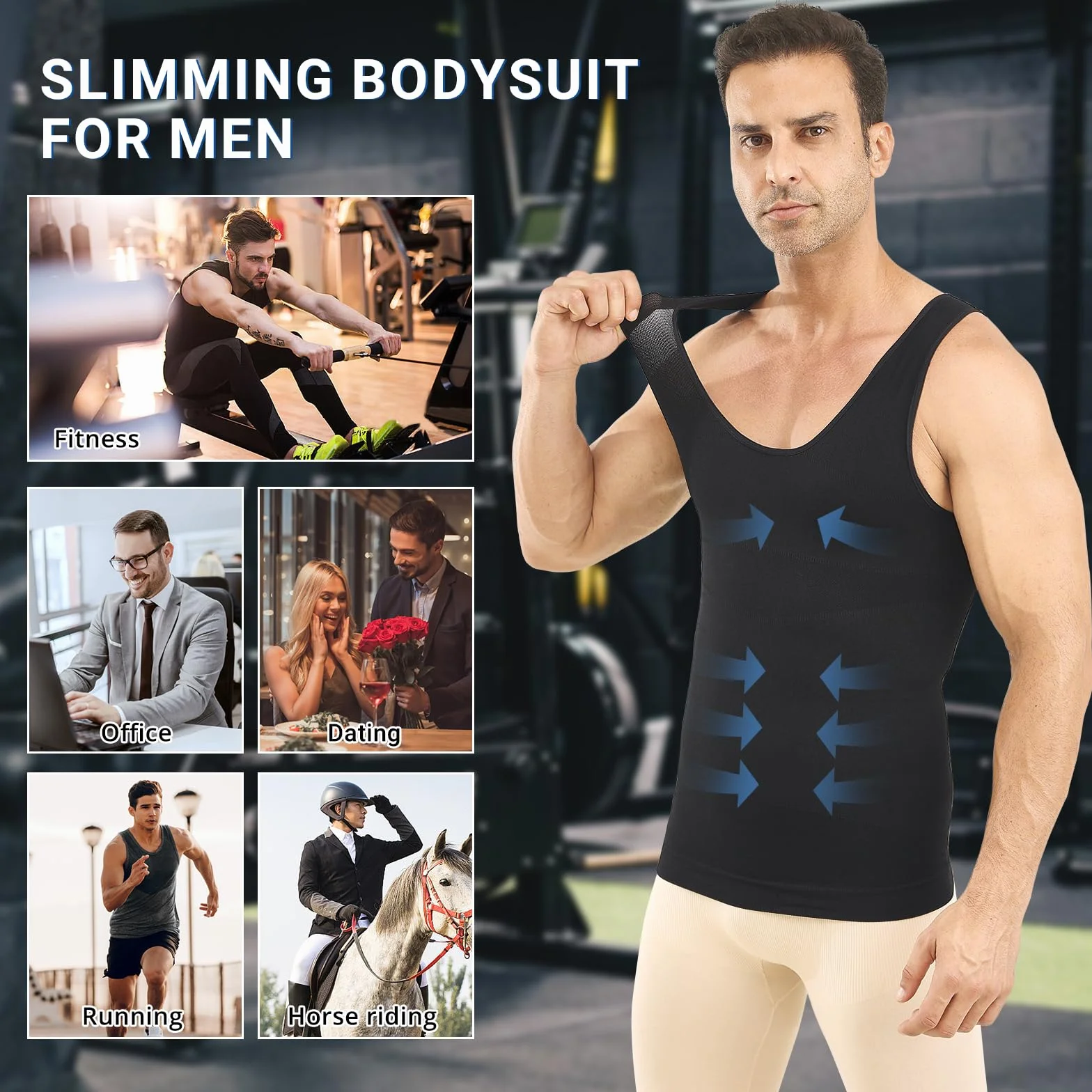 MEETYOO Débardeur Compression Homme Manches Longues Maillot de Corps Ventre Plat Minceur Gilet Invisible Amincissant Body Shaper