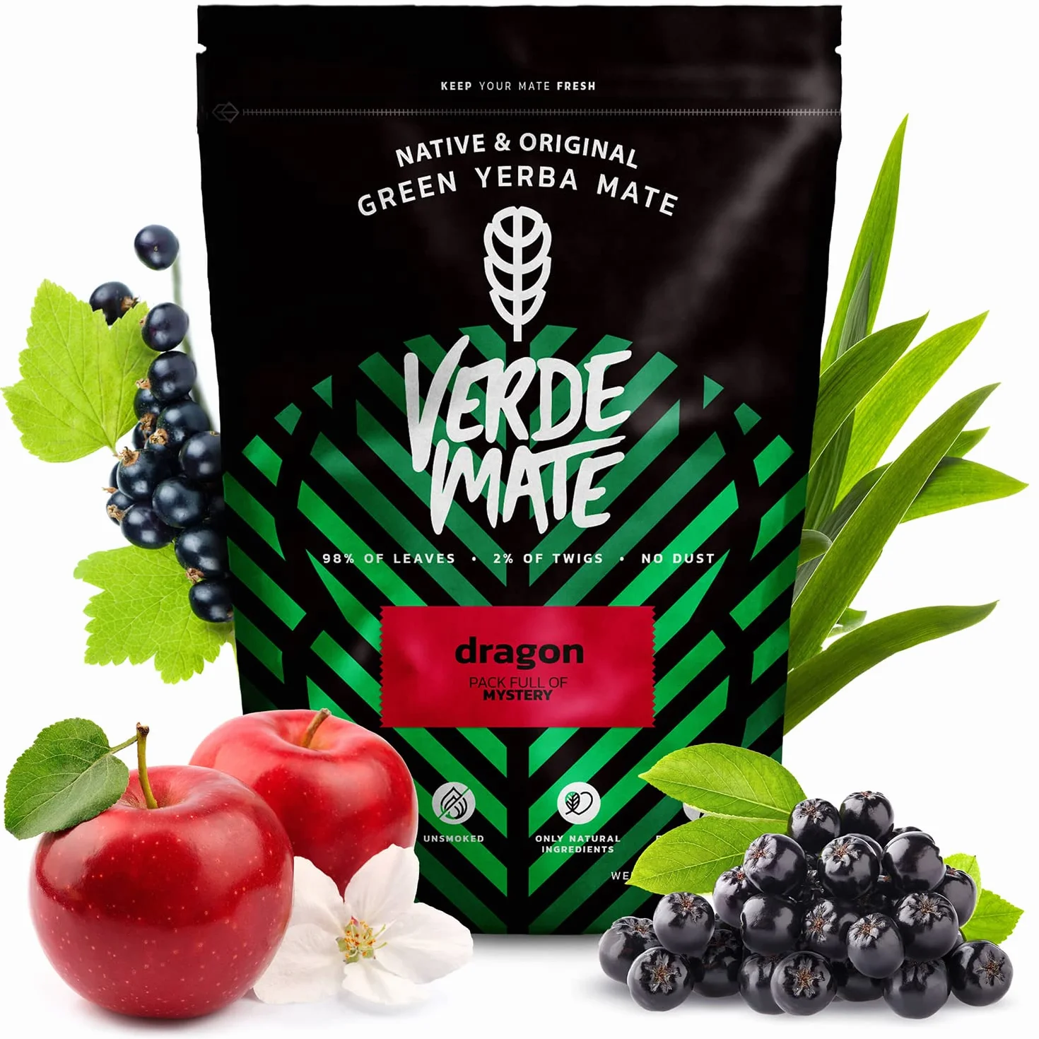 Verde mate Yerba maté fruité | aux fruits Green Mango & Maracuya, Ananas, Dragon brésilien vert Goût doux Café naturel Thé 3 x 500 g 1500g