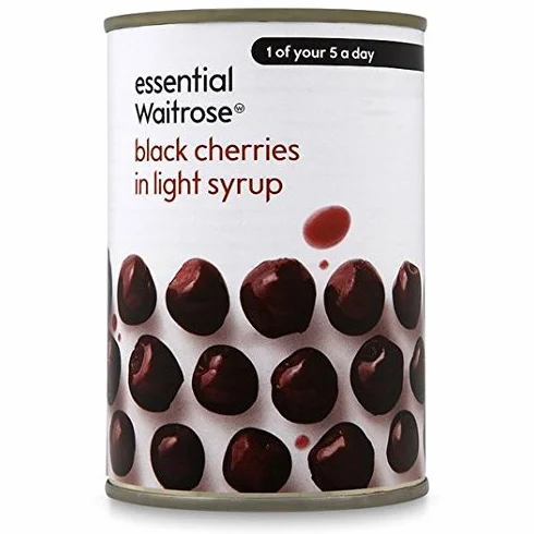 Waitrose Cerises Noires dans Un sirop Léger Essentielle 425g