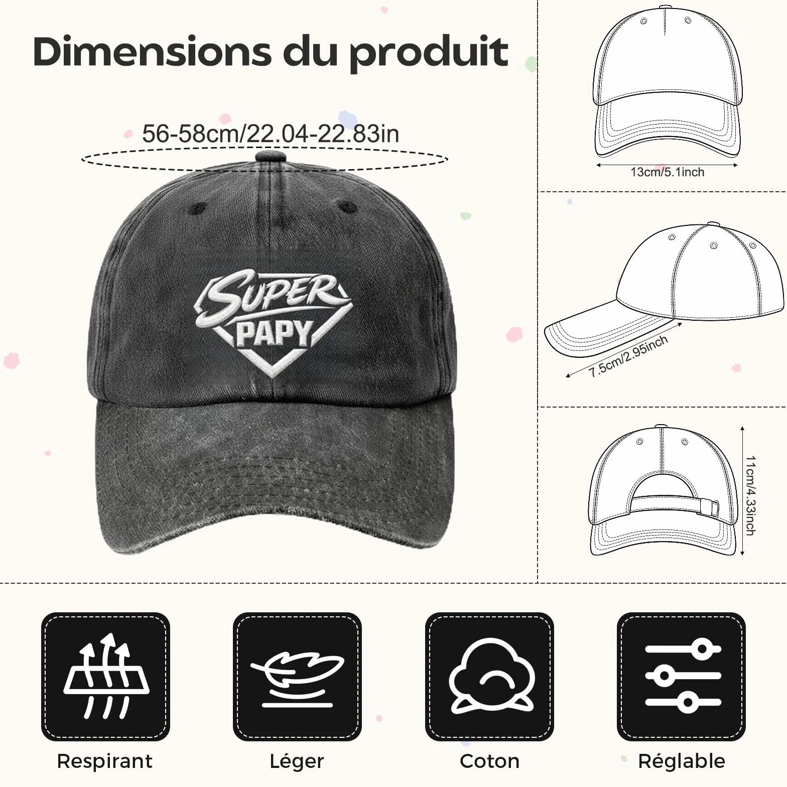 Casquette Papy Homme Super Papy Original Cadeau Grand Pere Chapeau Réglable Style Baseball