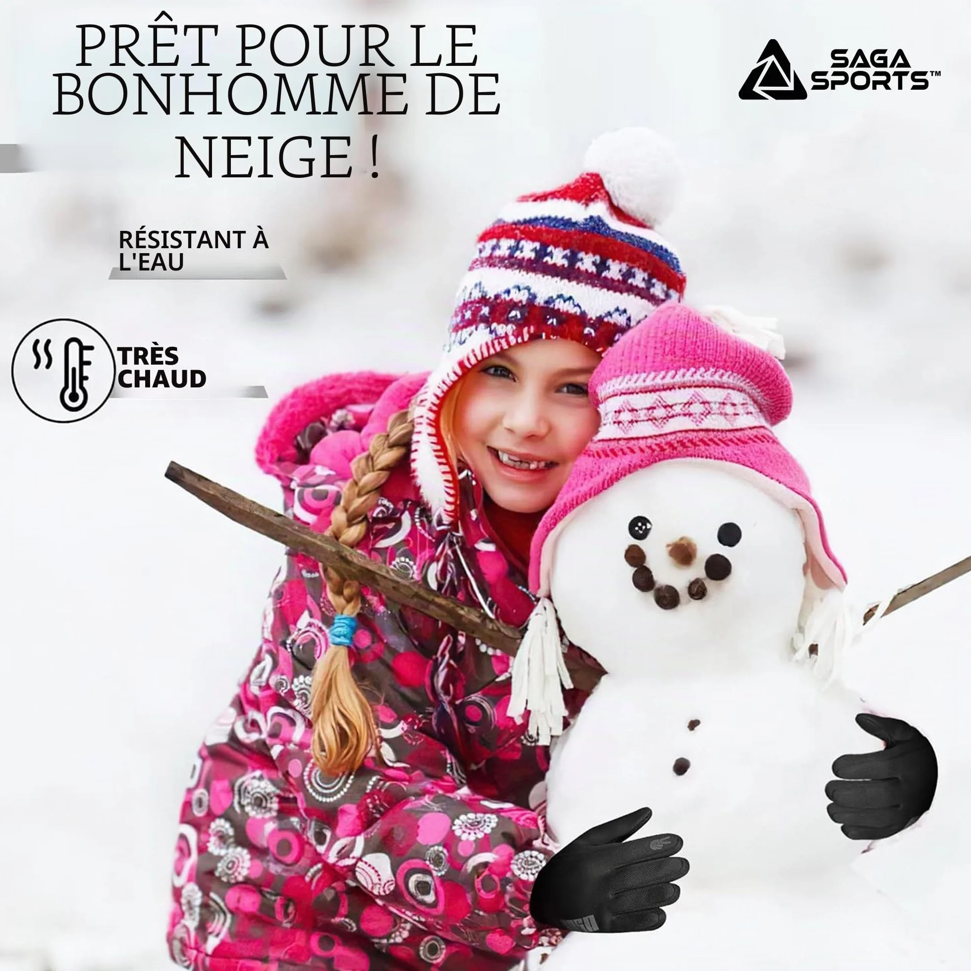 Gants Ski Enfant 5 Ans Résistants à l'Eau Tactiles Antidérapants Chauds Lavables en Machine