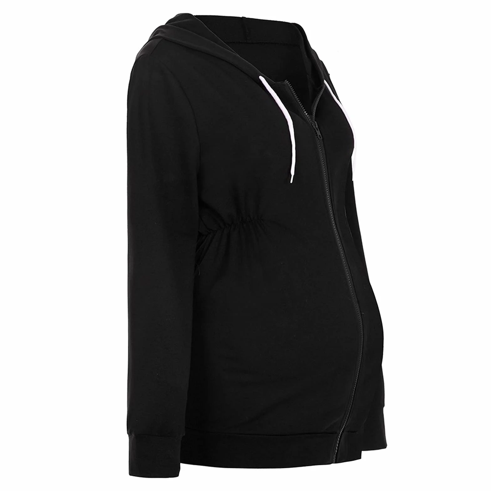 Hoodie de Maternité Sweat à Capuche Zippé pour Femmes Enceintes Veste Grossesse Casual avec Poches