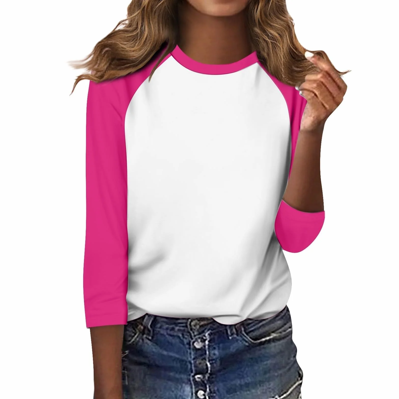 T-shirt femme manches 3/4 col rond bloc de couleurs léger sport décontracté été