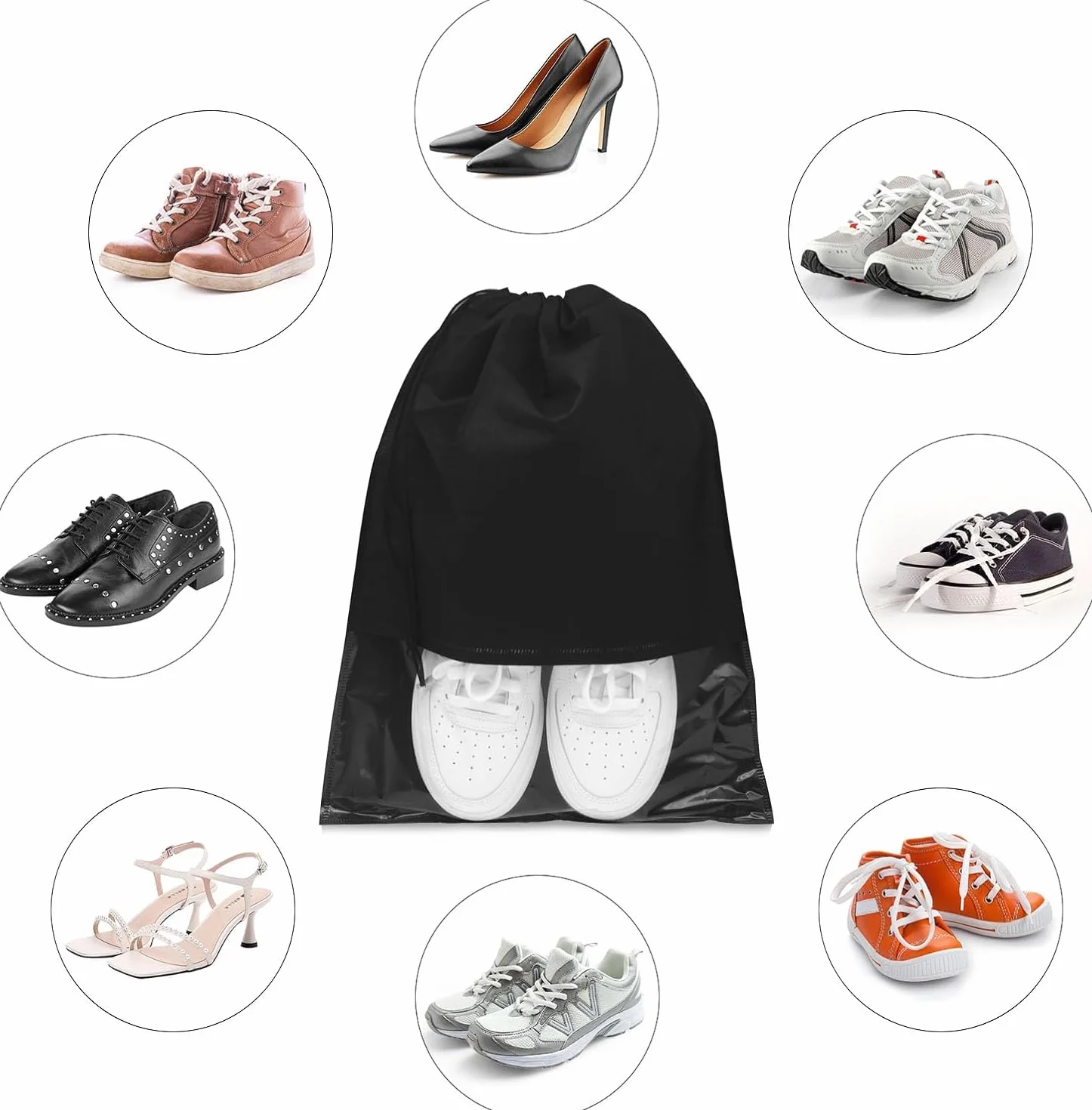 Pumuky Sac à Chaussures de Voyage 10 Pièces 32x44cm Anti-poussière Fenêtre Transparente Noir