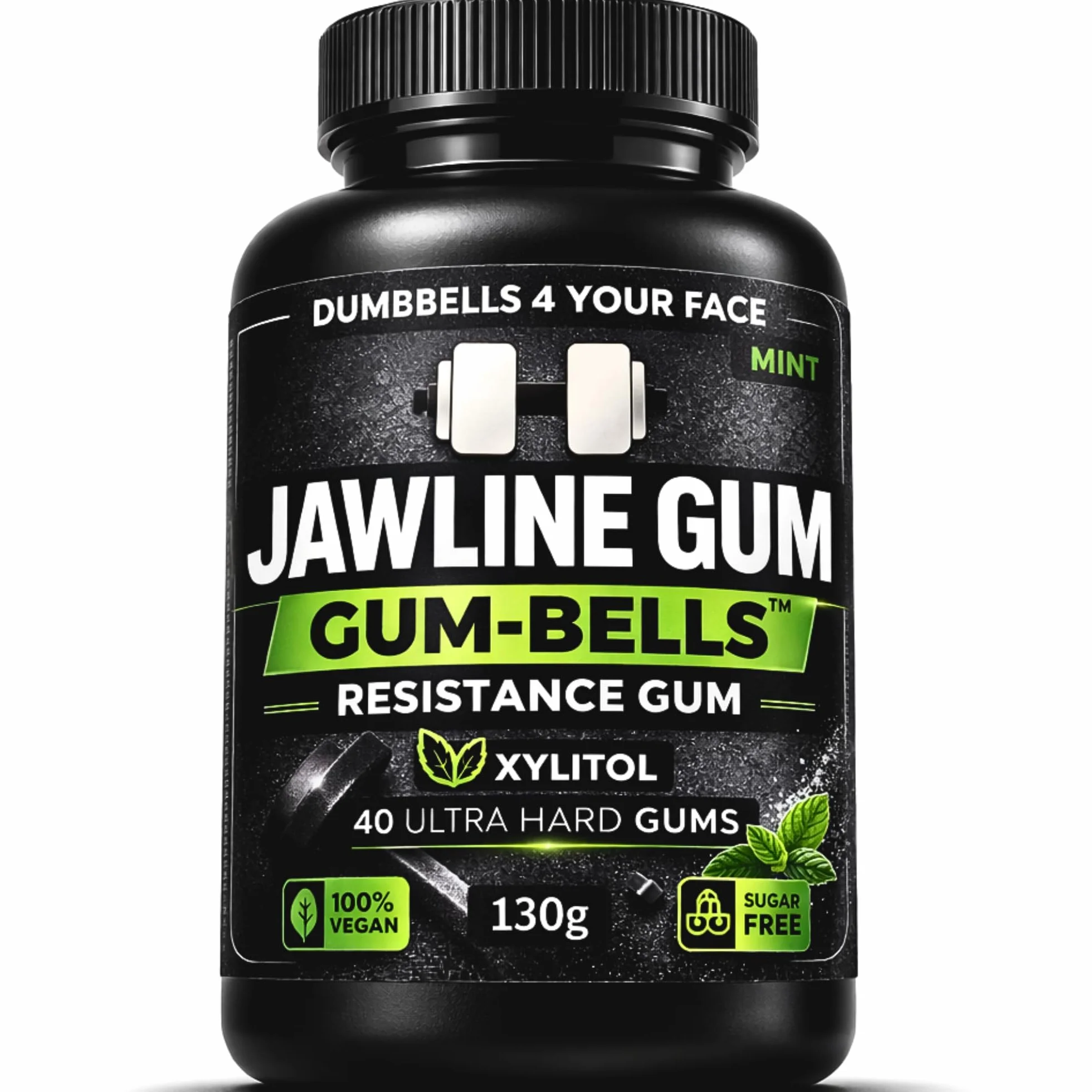 GUMBELLS® Xylitol Jawline Gum – Gomme dure ultra résistante pour mâchoire, menthe, sans sucre, Lot