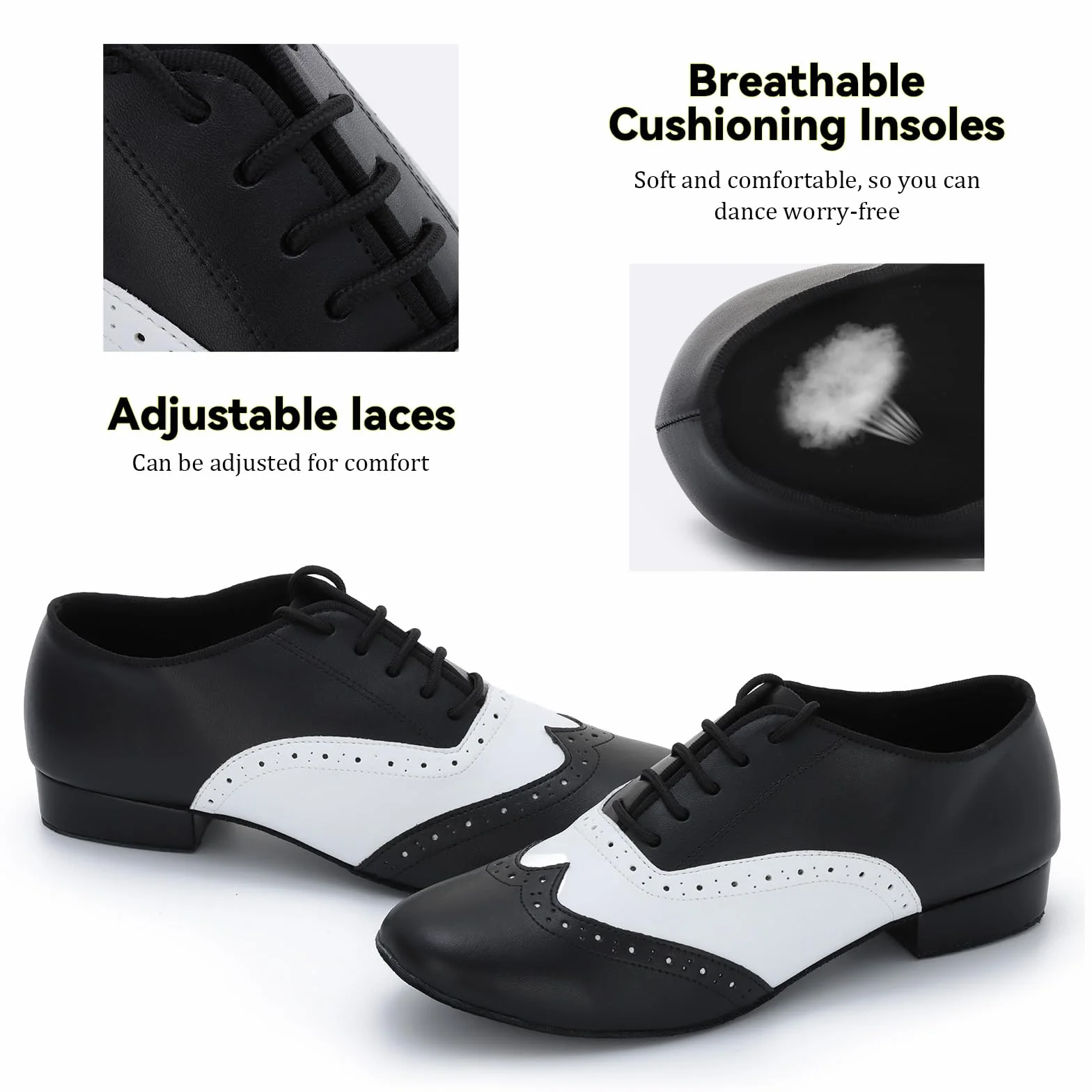 Chaussures Danse Latin Salsa Tango Cuir Synthétique Lacets Homme Talon