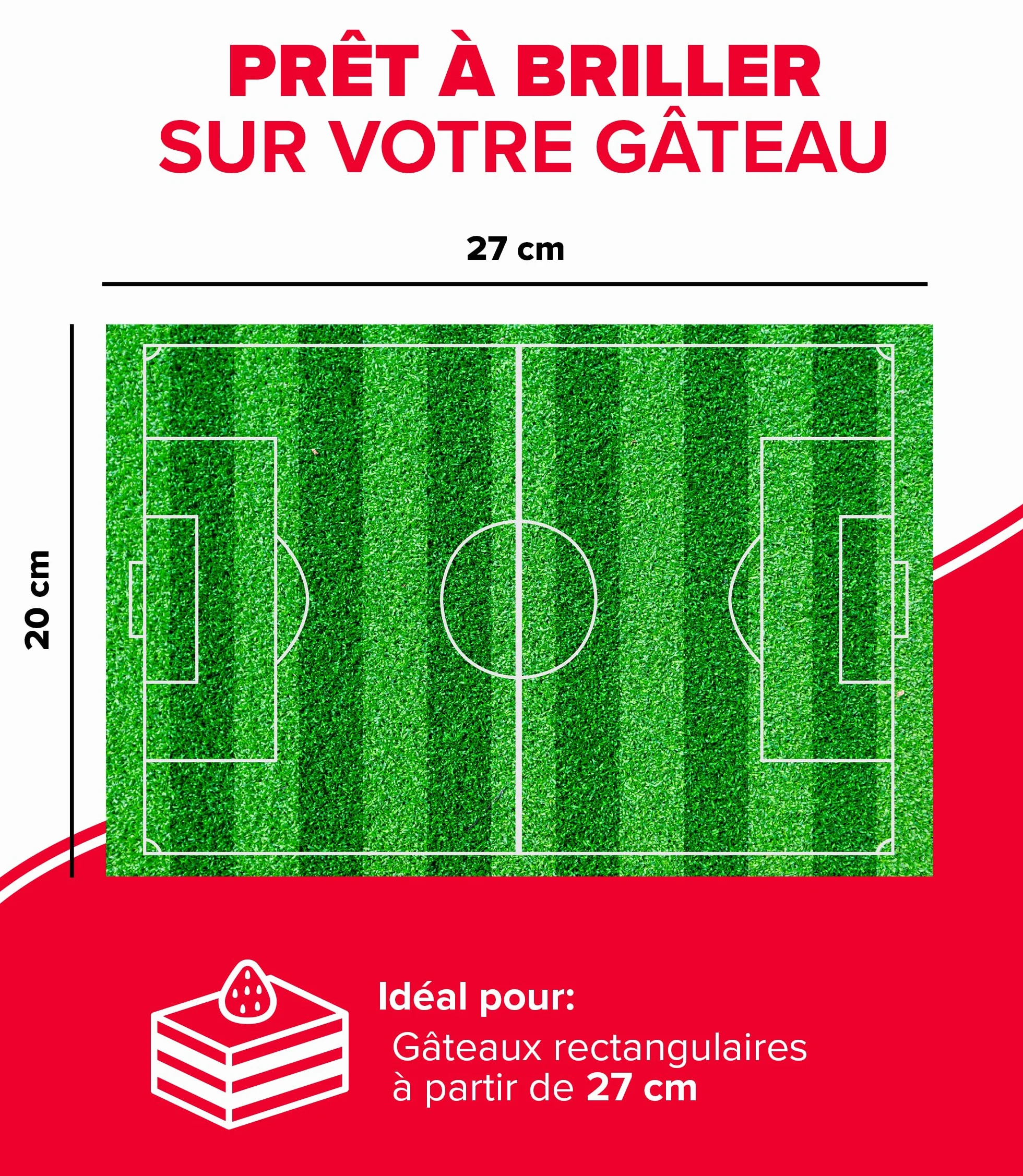 dekora - Feuille comestible football 20x27 cm – Décoration pour gâteaux d’anniversaire d’enfants, Sans Gluten, Sans Lactose, Idéale pour fêtes et événements footballistiques