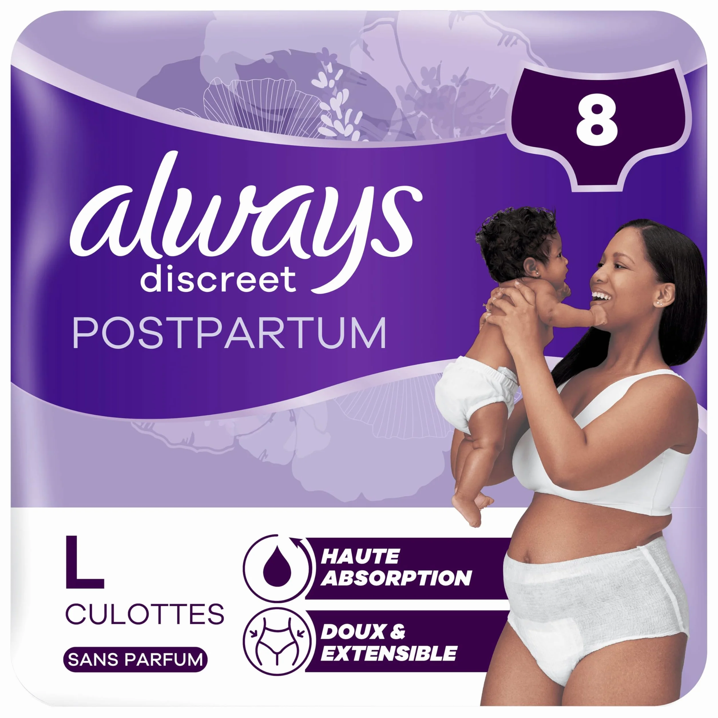 Always Discreet Postpartum Culottes Jetables Taille L Très Absorbante 8 Culottes