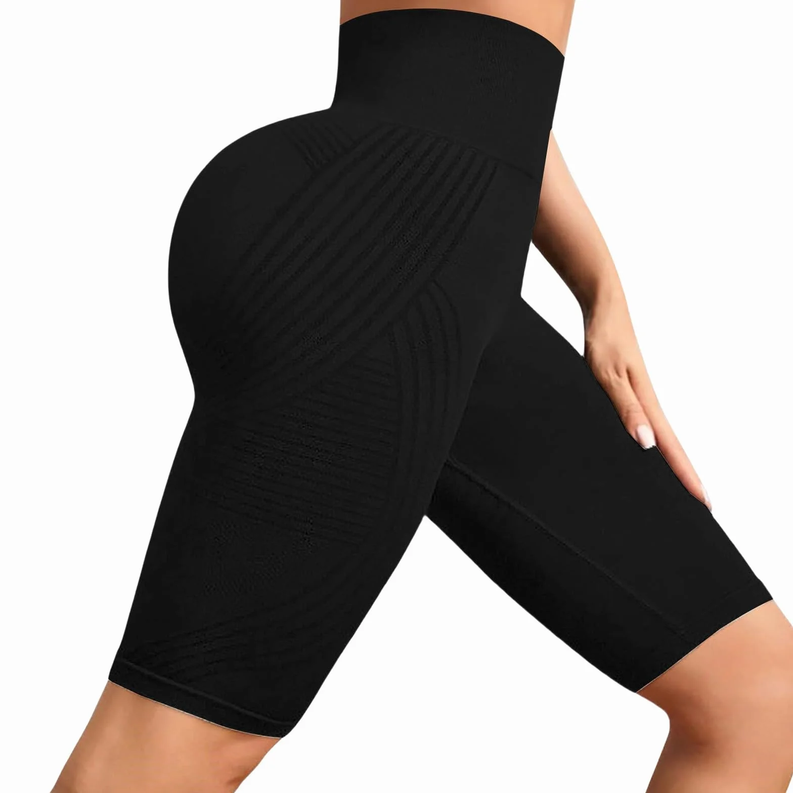 Luveon Leggings Short 3D Anti Cellulite, Legging Anti-Cellulite à Compression, Minceur Taille Haute sans Couture, Push-Up Opaque Yoga Fitness Pantalon Sport