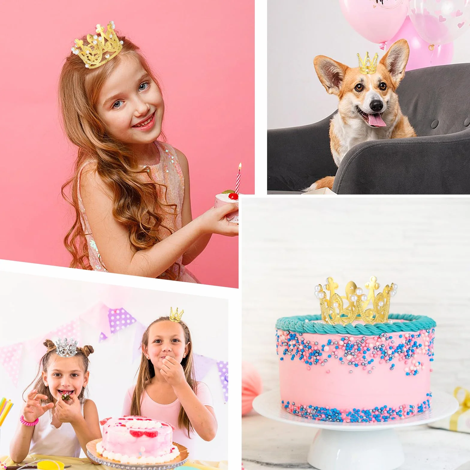 6 PCS Mini Couronne Gâteau Toppers Or Argent Couronne Cupcake Toppers Petite Couronne Diadème Gâteau Toppers pour Anniversaire Mariée Mariage Royauté Thème Décoration de Fête Fournitures