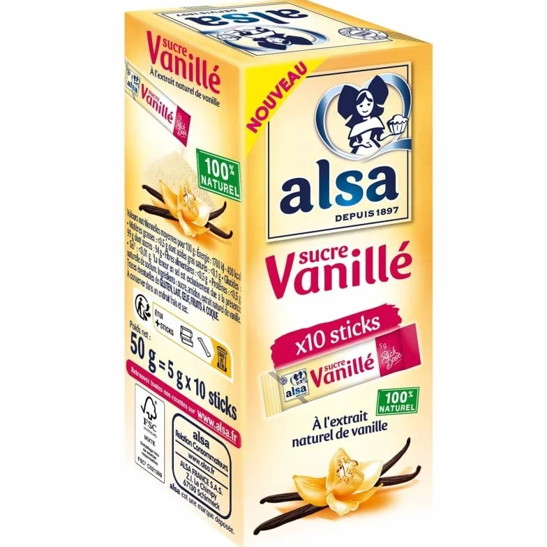 ALSA - sucre vanille sticks 10 sachets 50 g - Deux Articles