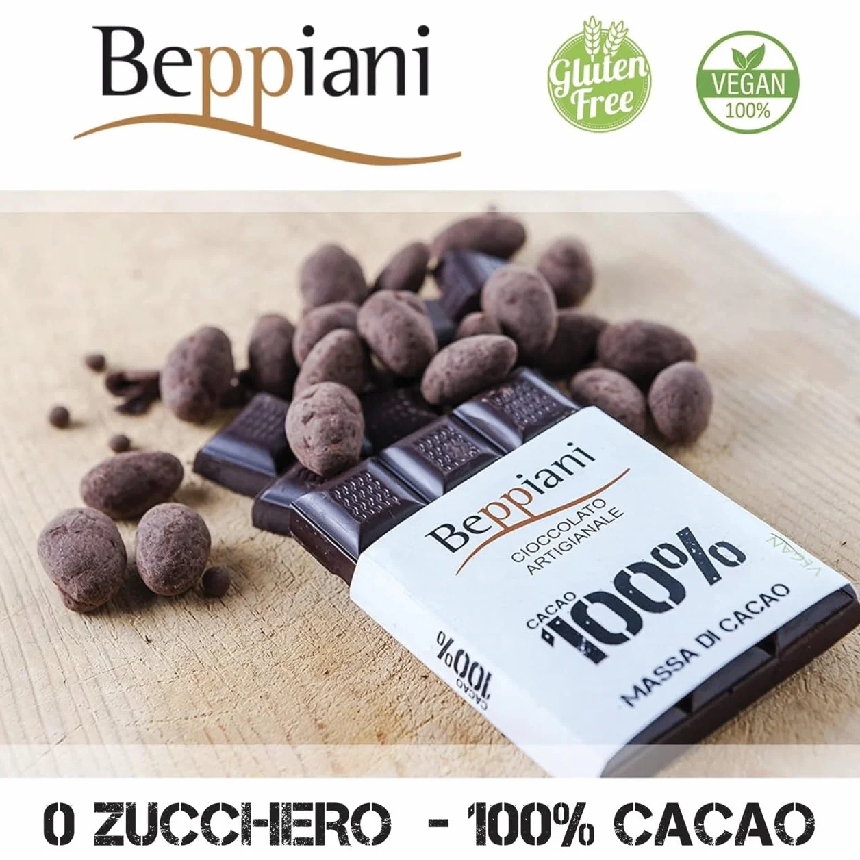 Beppiani 100% Pâte de Cacao, Chocolat Artisanal, vegan, sans sucre, riche en antioxydants, pour une alimentation équilibrée - Ensemble Made in Italy (10)