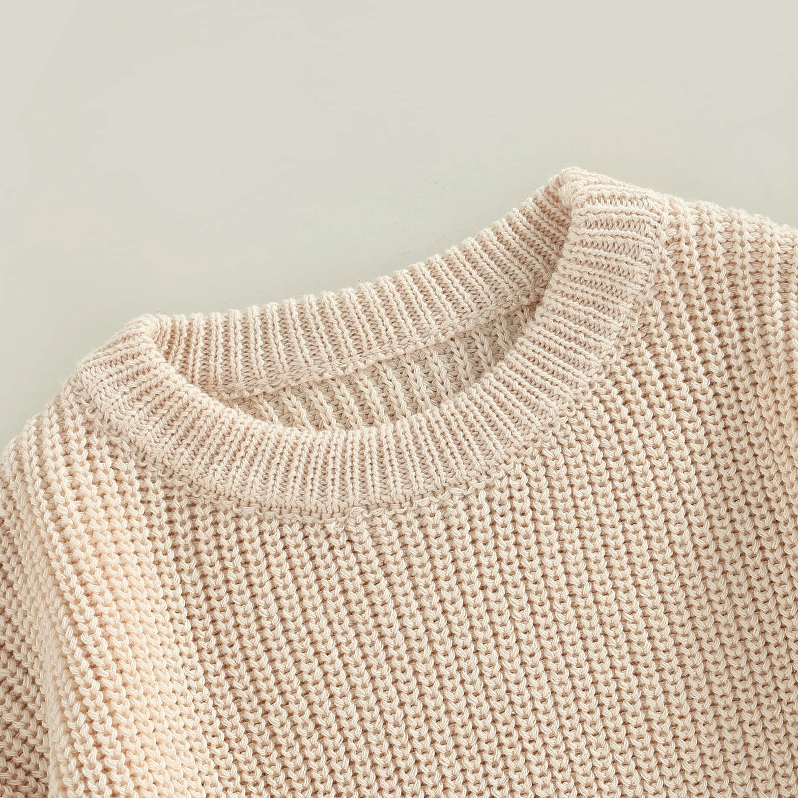 Pull en tricot pour bébé fille garçon col rond manches longues automne hiver couleur unie