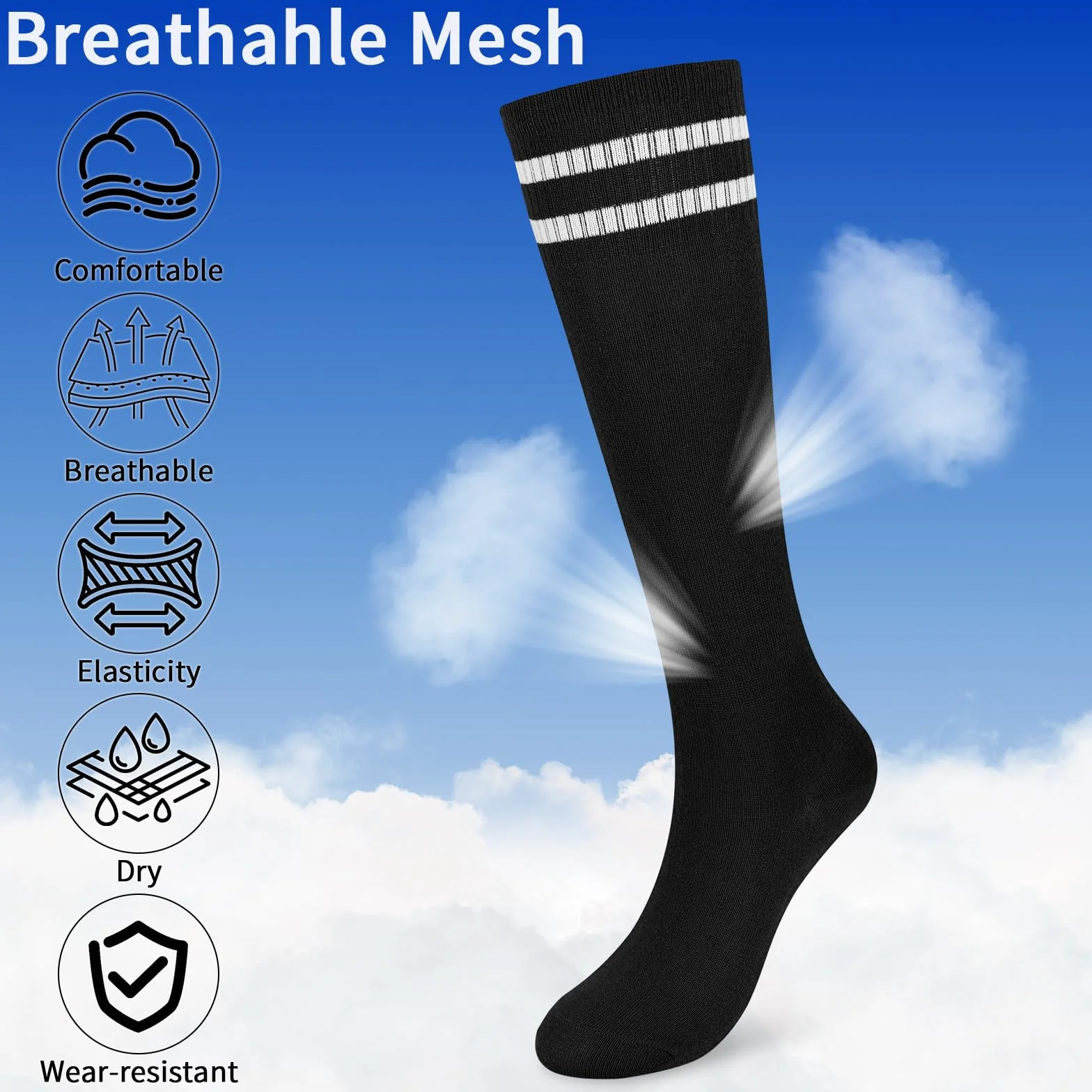 Chaussettes de football respirantes pour enfants Lot de 3 paires 5-12 ans