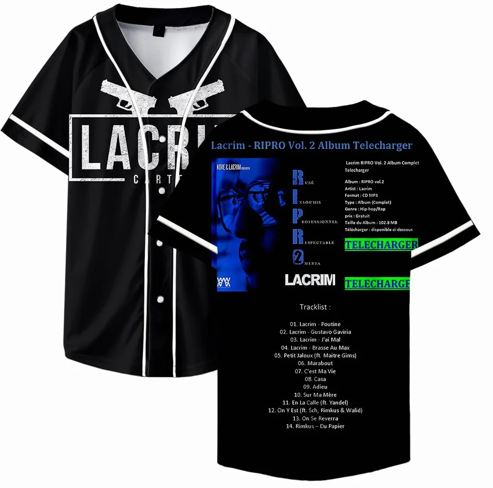 Maillot de baseball Harajuku à boutons fins Lacrim Merch Uniforme pour fan