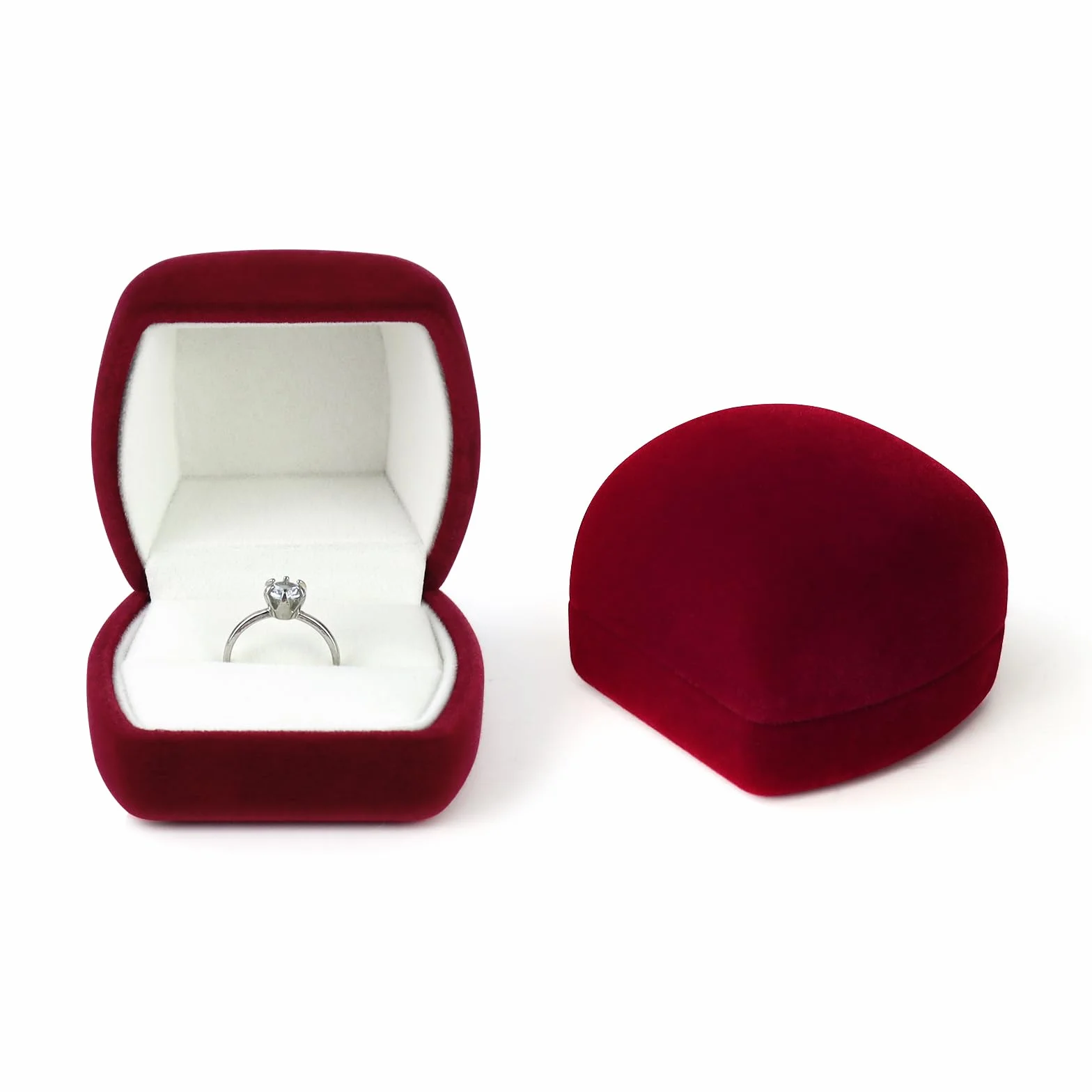 FuninCrea Porte Alliance Mariage Velours Fente Simple Boite Bague Boucles d'Oreilles Bagues Proposition Fiançailles Cérémonie Rouge