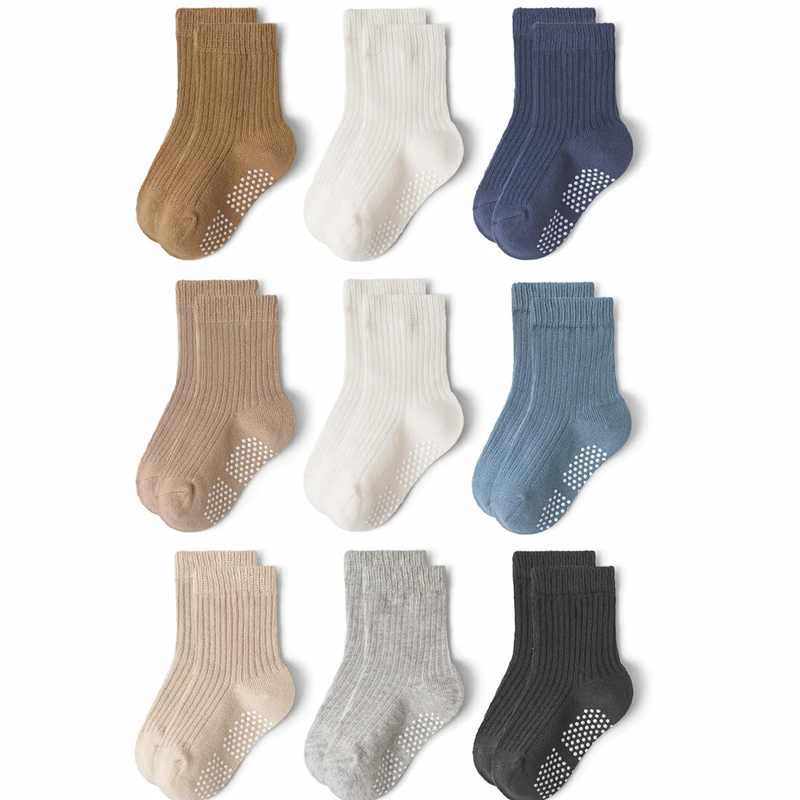 Chaussettes en coton pour tout-petits avec semelles antidérapantes - 9 paires pour bébés garçons et filles