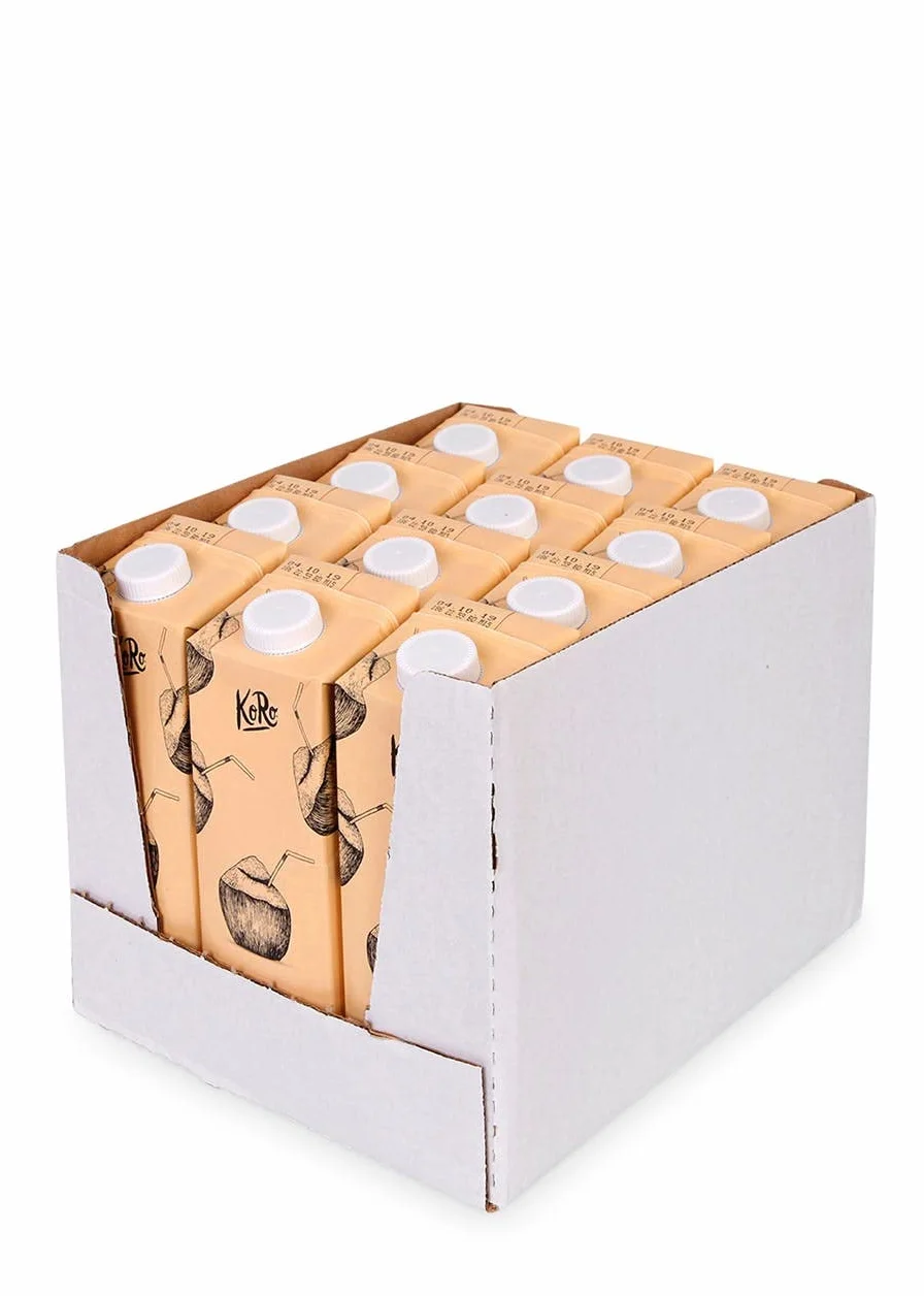 KoRo - Eau de coco bio 12x1L - Boisson rafraîchissante naturelle sans additifs artificiels et sans sucre - Faible teneur en calories