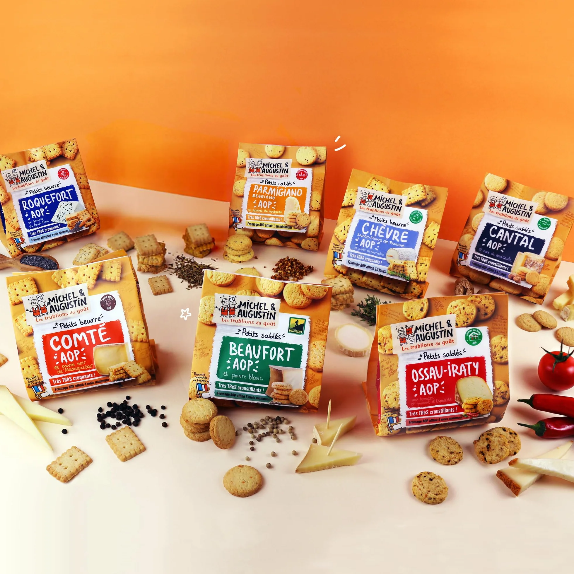 Michel et Augustin – Petits Gâteaux Sec Apéritifs au Chèvre Sainte-Maure de Touraine AOP et Sarriette – Biscuits Salés Gourmands – Fabriqués en France – 100g x 8