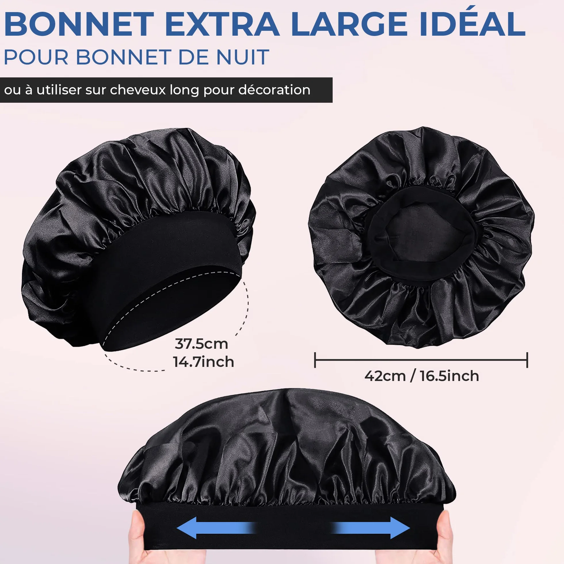 Bonnet en Satin pour Cheveux Afro - Protection de Nuit pour Femme - Noir