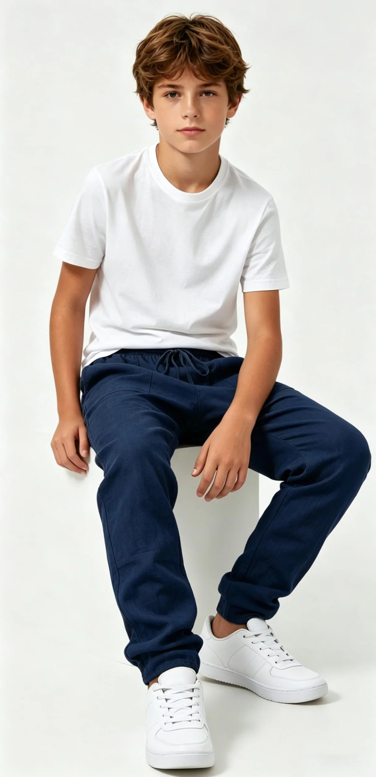 Pantalon en lin pour garçon long léger coupe ample été loisirs avec poches taille élastique