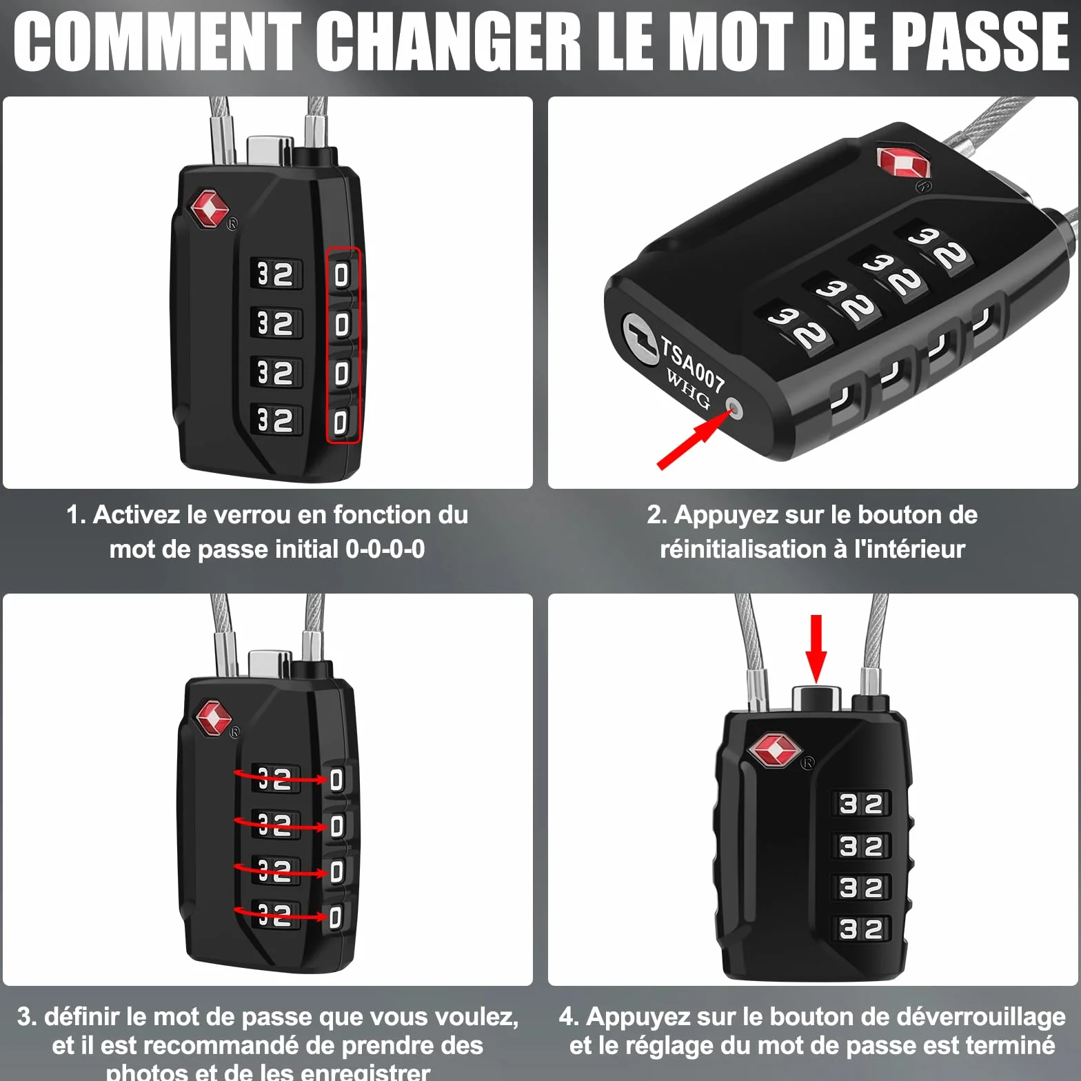 Serrure à Bagages TSA Lot de 2 Cadenas à Code 4 Chiffres Valise Combinaison Noir