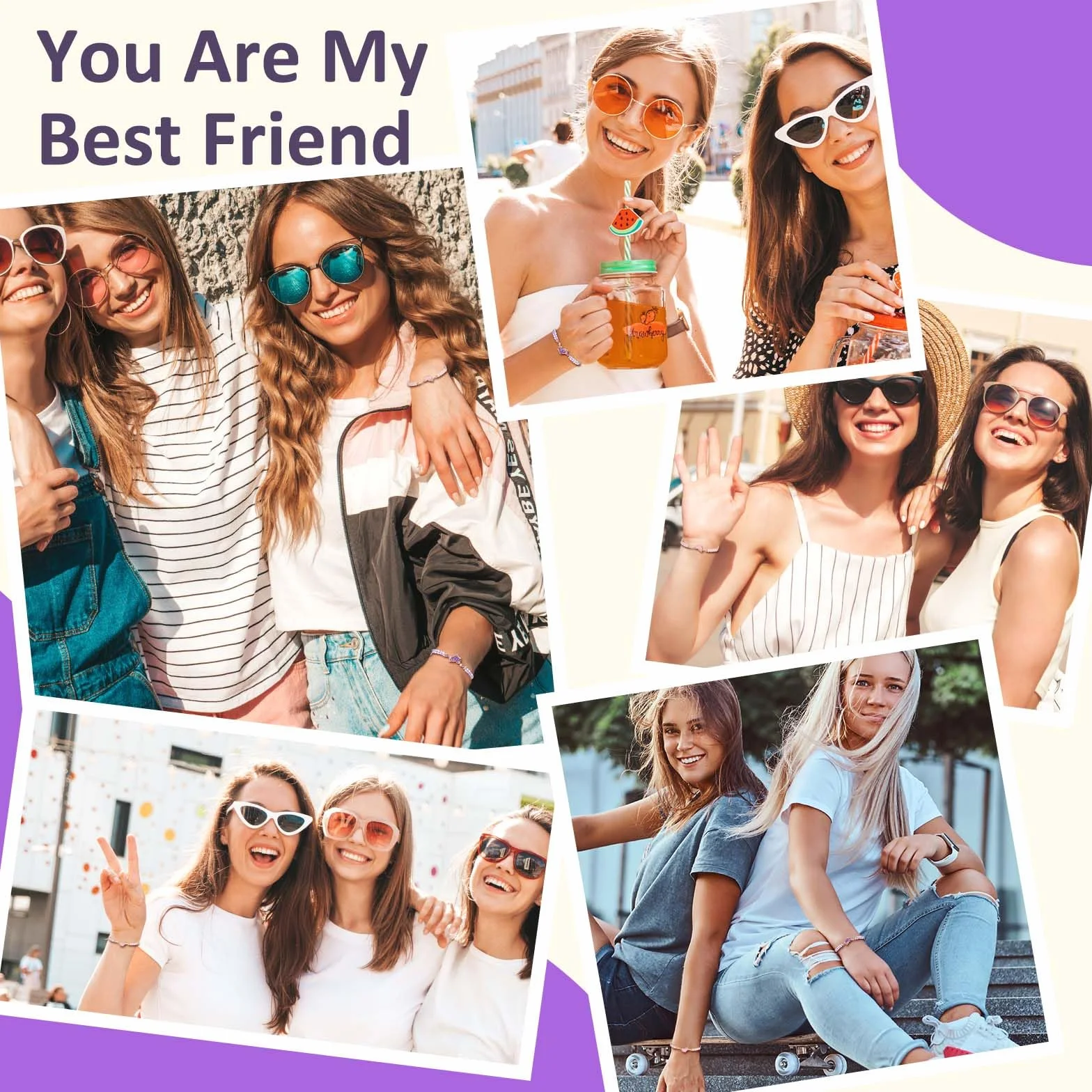simarro Lot de 2 bracelets assortis d'amitié papillon réglables pour meilleurs amis