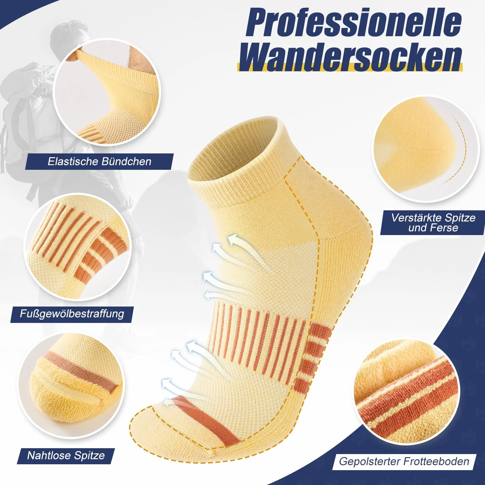 Niofind Lot de 6 paires chaussettes randonnée laine mérinos homme femme respirantes rembourrées courtes
