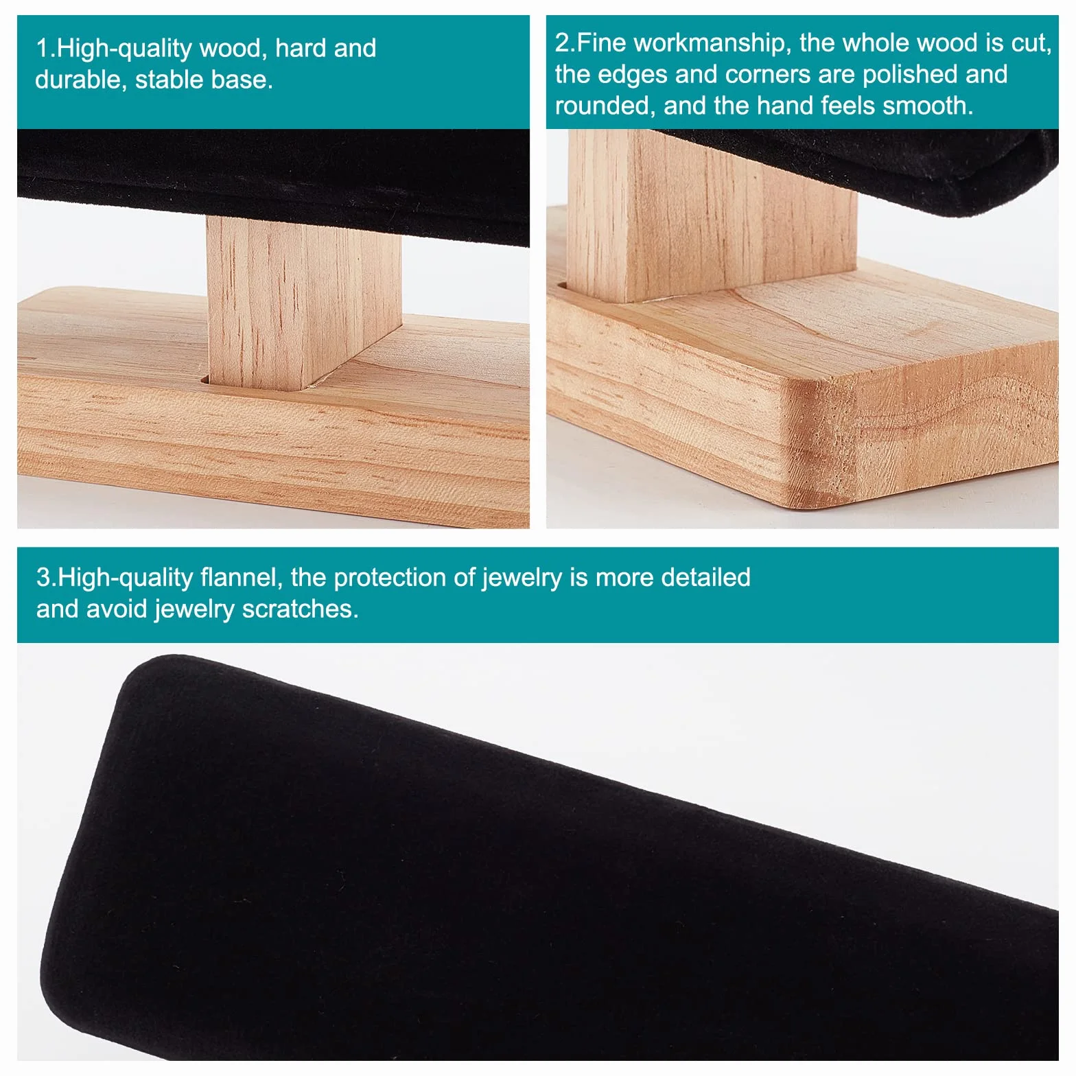 Présentoir de Montre en Bois T-Bar Support Bijoux Velours Noir 19.5x5x8.9 cm