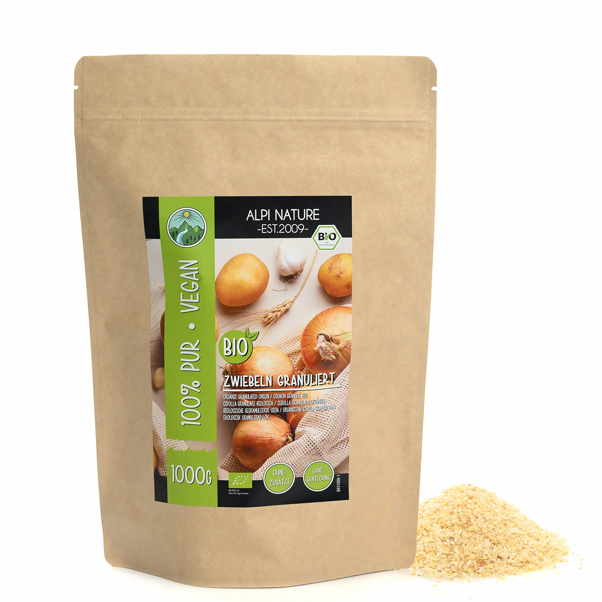 Alpi Nature Oignon Granule BIO 1kg, Oignons Granulés, Oignon Haché pour la Cuisine