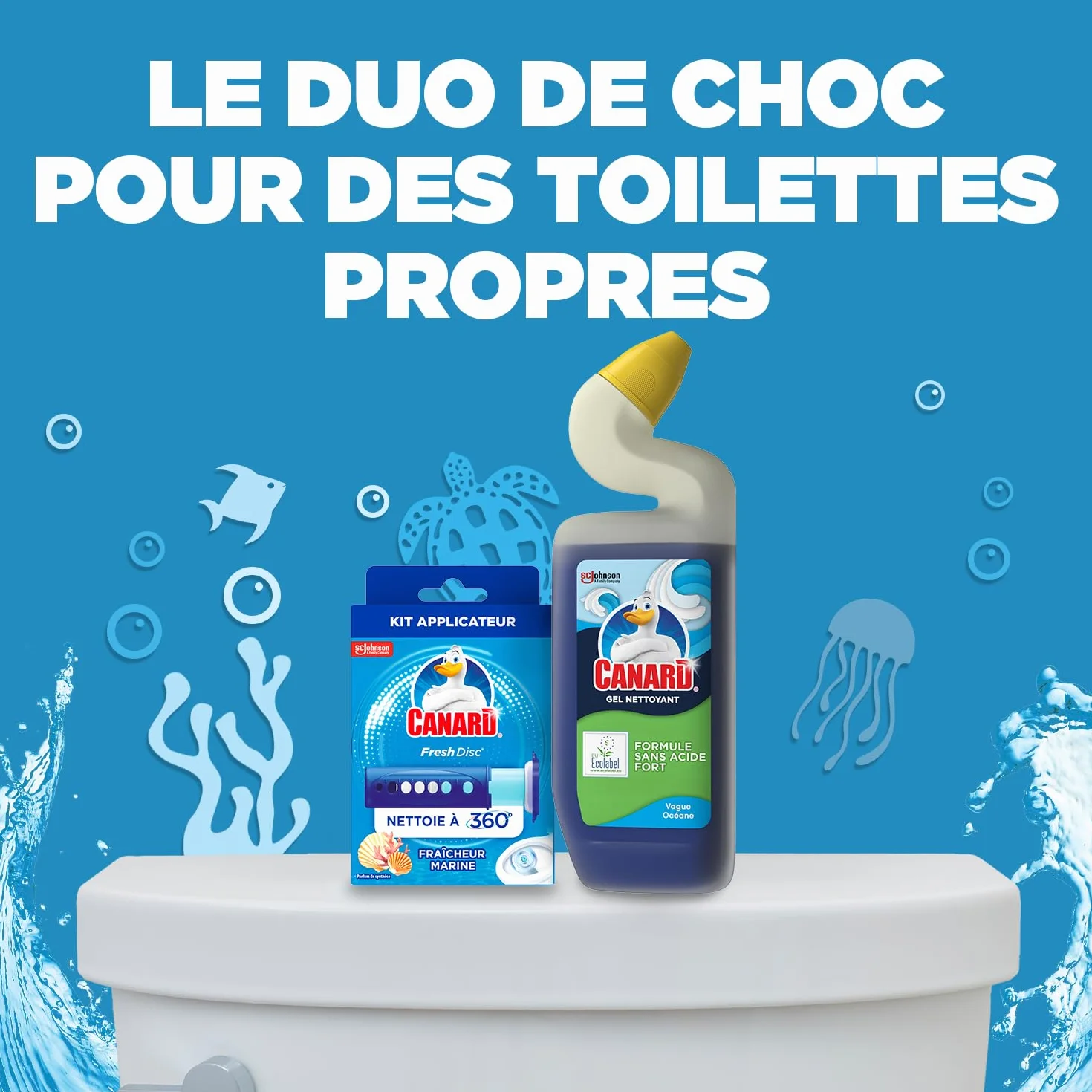 Canard Gel Marine - Gel Nettoyant et Désinfectant Toilettes - Tue 99,9% des Bactéries - Nouvelle Formule Ecolabel - Lot de 12x750 ml