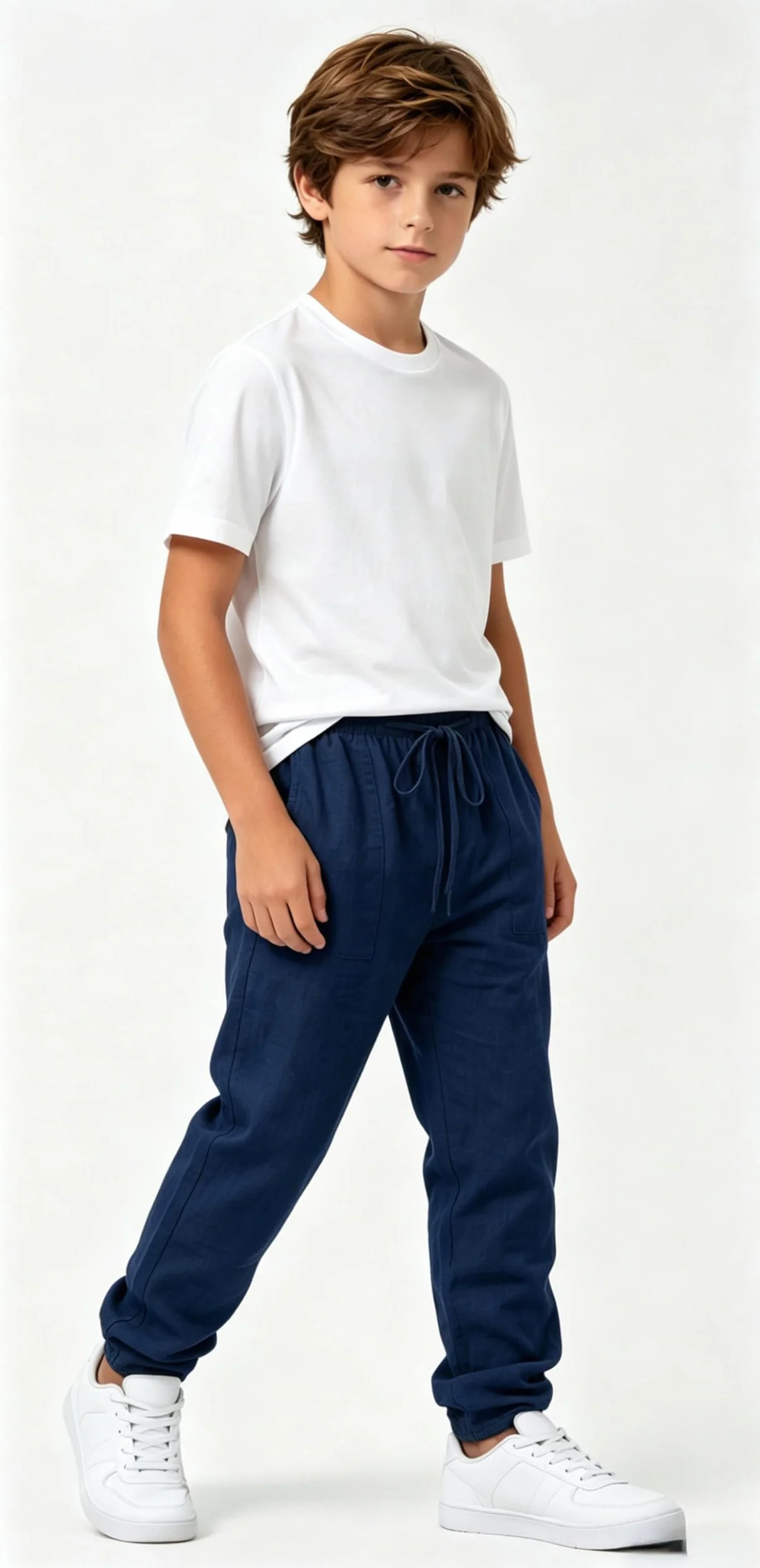 Pantalon en lin pour garçon long léger coupe ample été loisirs avec poches taille élastique