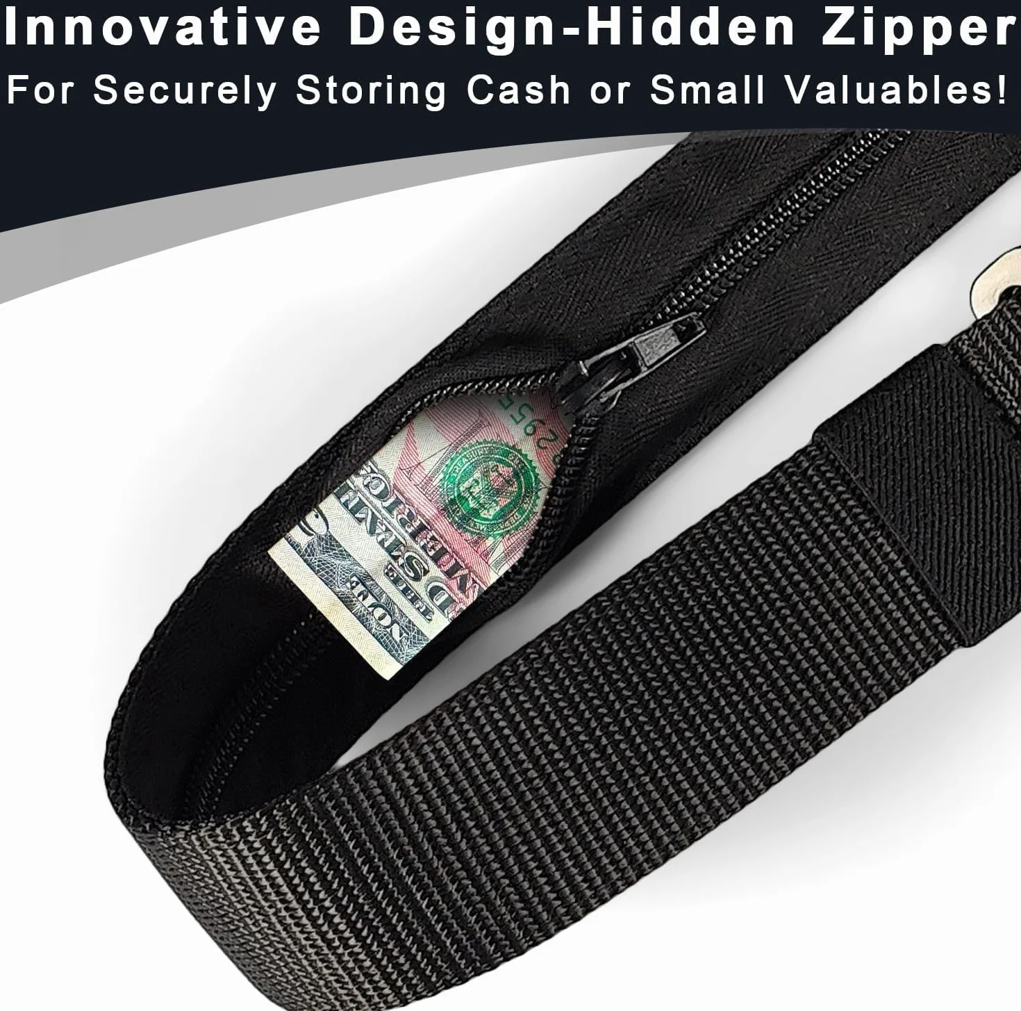 Ceinture Porte-Monnaie Tactique avec Fermeture éclair, Compartiment Secret, Antivol, Boucle en métal