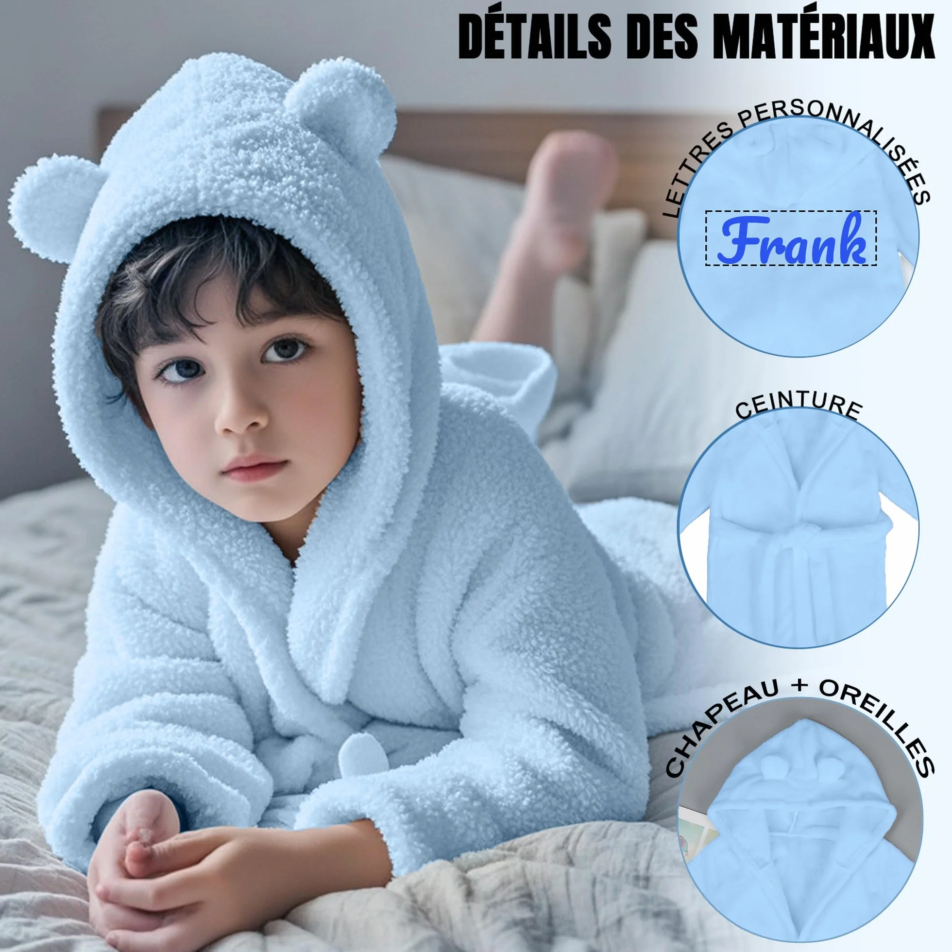 Peignoir Bébé Personnalisé avec Nom Brodé, Flanelle Douce, Cadeau Naissance