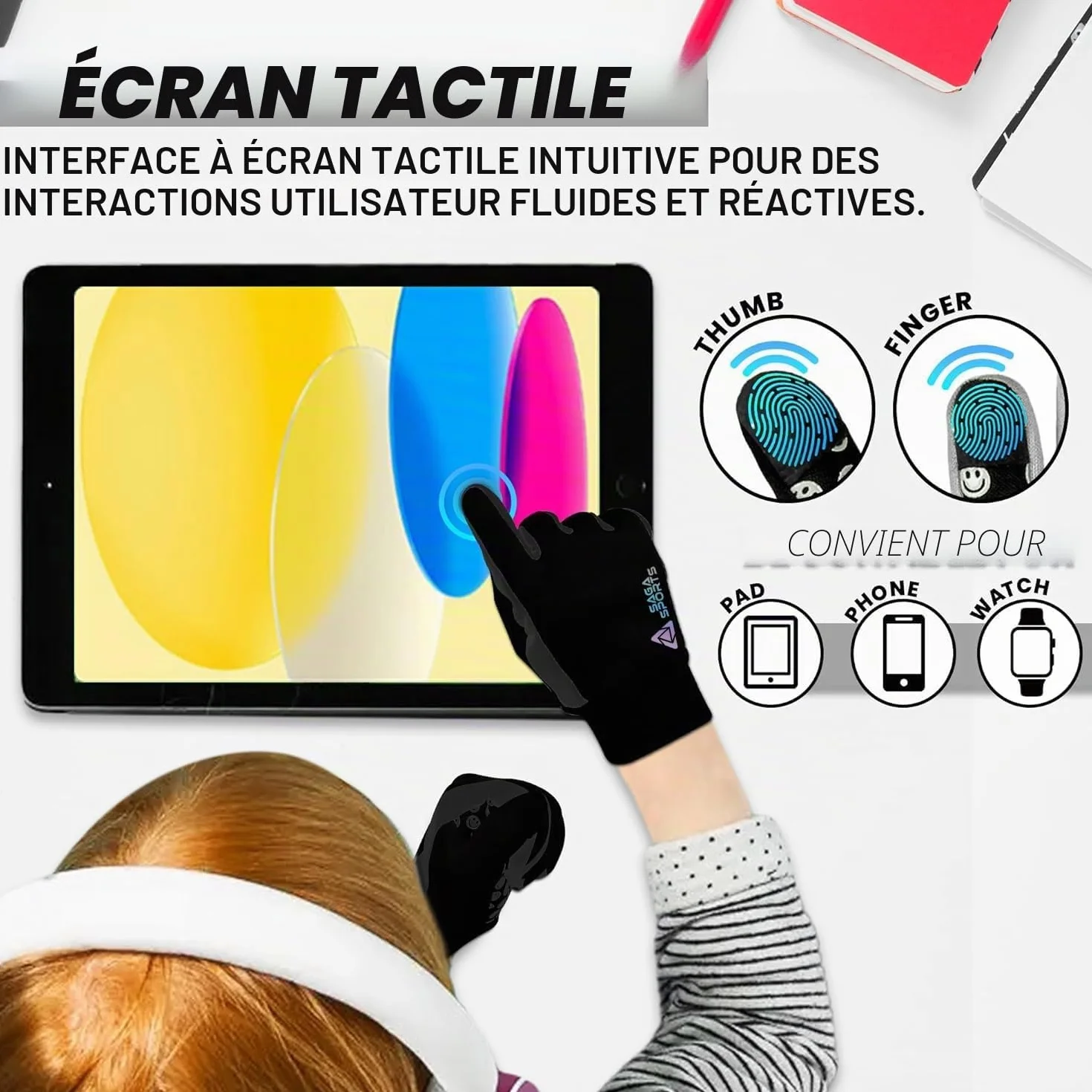 Gants Ski Enfant 5 Ans Résistants à l'Eau Tactiles Antidérapants Chauds Lavables en Machine