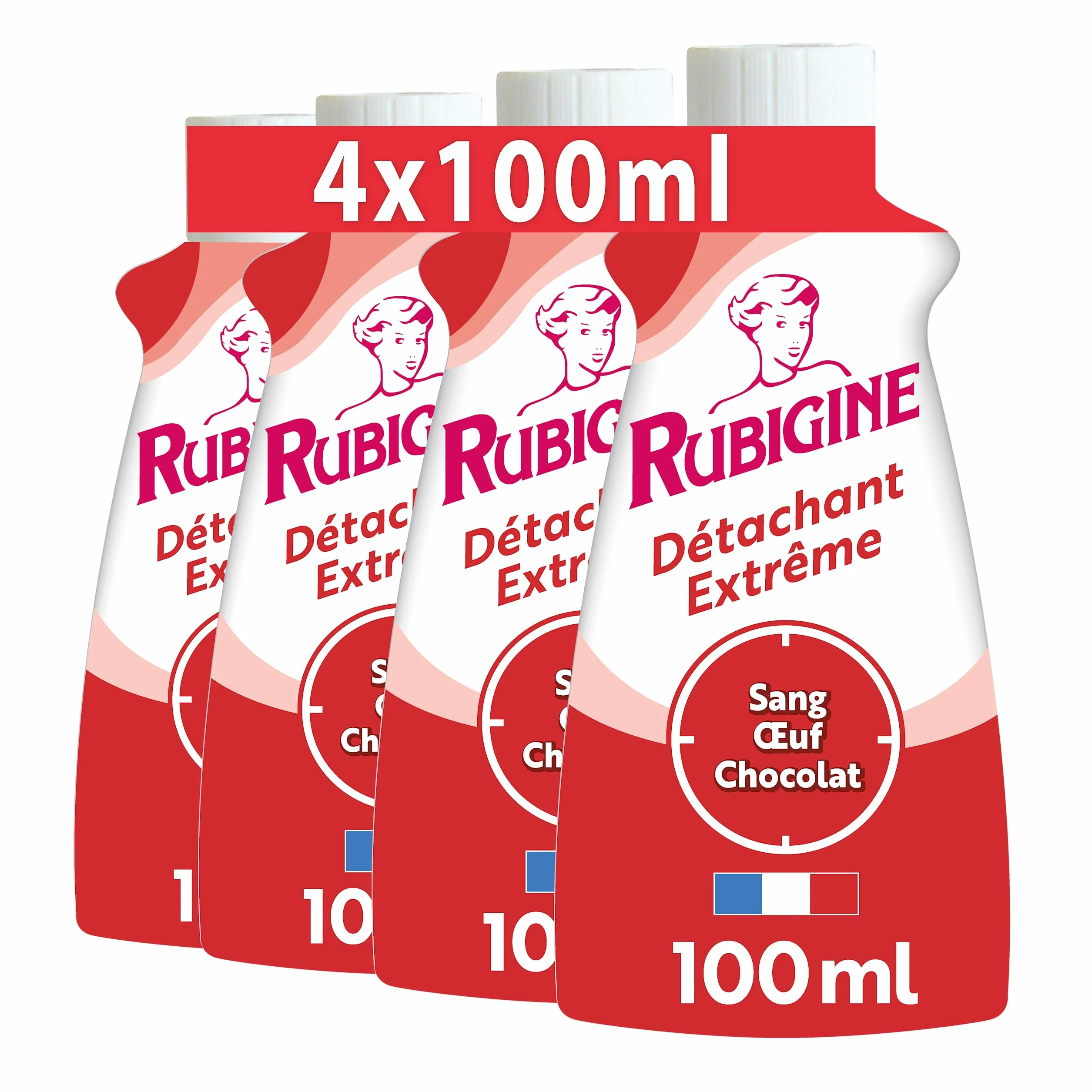 IDEAL - Rubigine, Détachant Sang Oeuf Chocolat, 100 ml - lot de 4 - Détachant Extrême, Efficace sur Tous les Textiles Lavables, Préserve la Fibre des Textiles - Fabrication Française