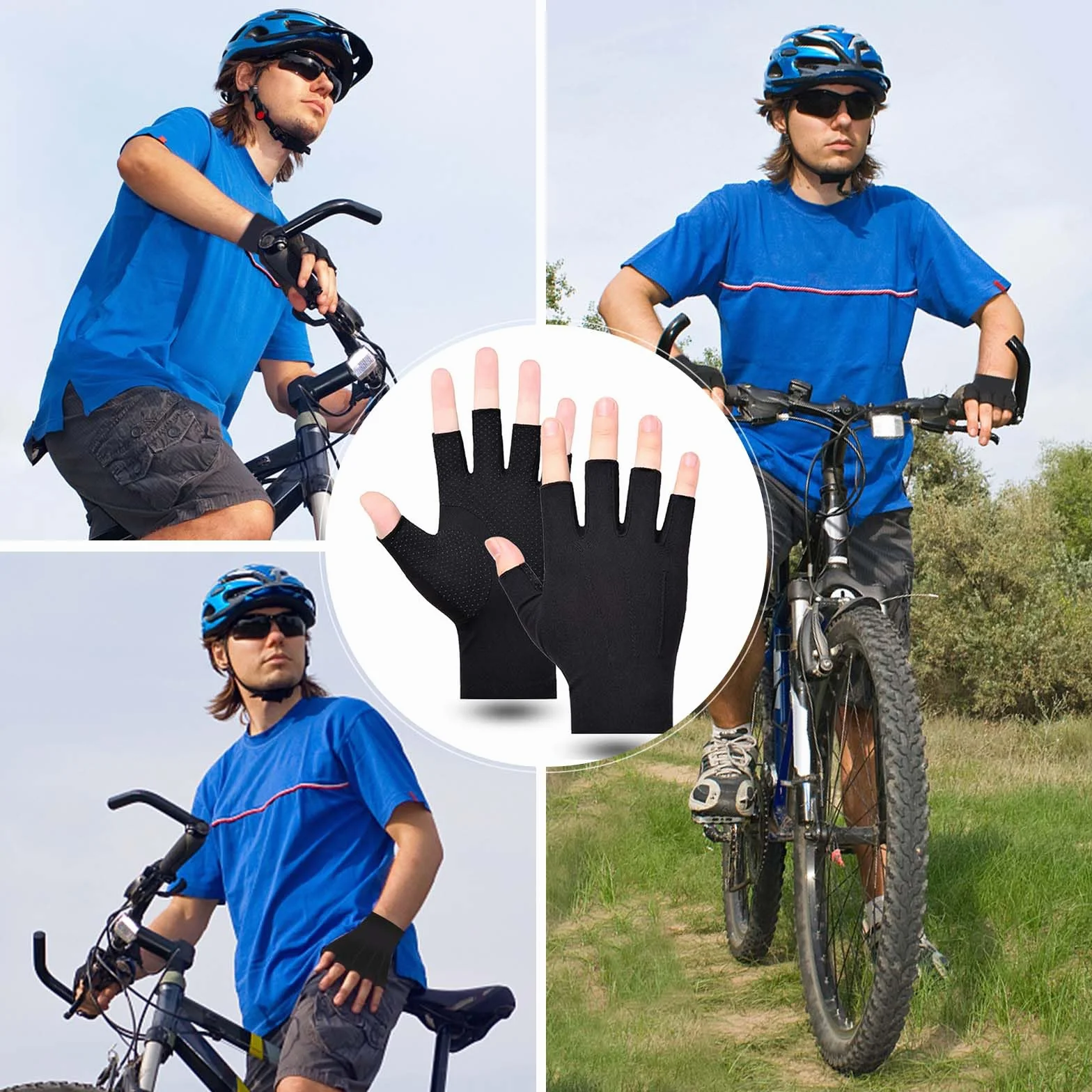 Gants de Cyclisme Hommes Demi-Doigts Anti-dérapants Protection Anti-UV Mitaines Solaires Minces Conduite Moto Golf