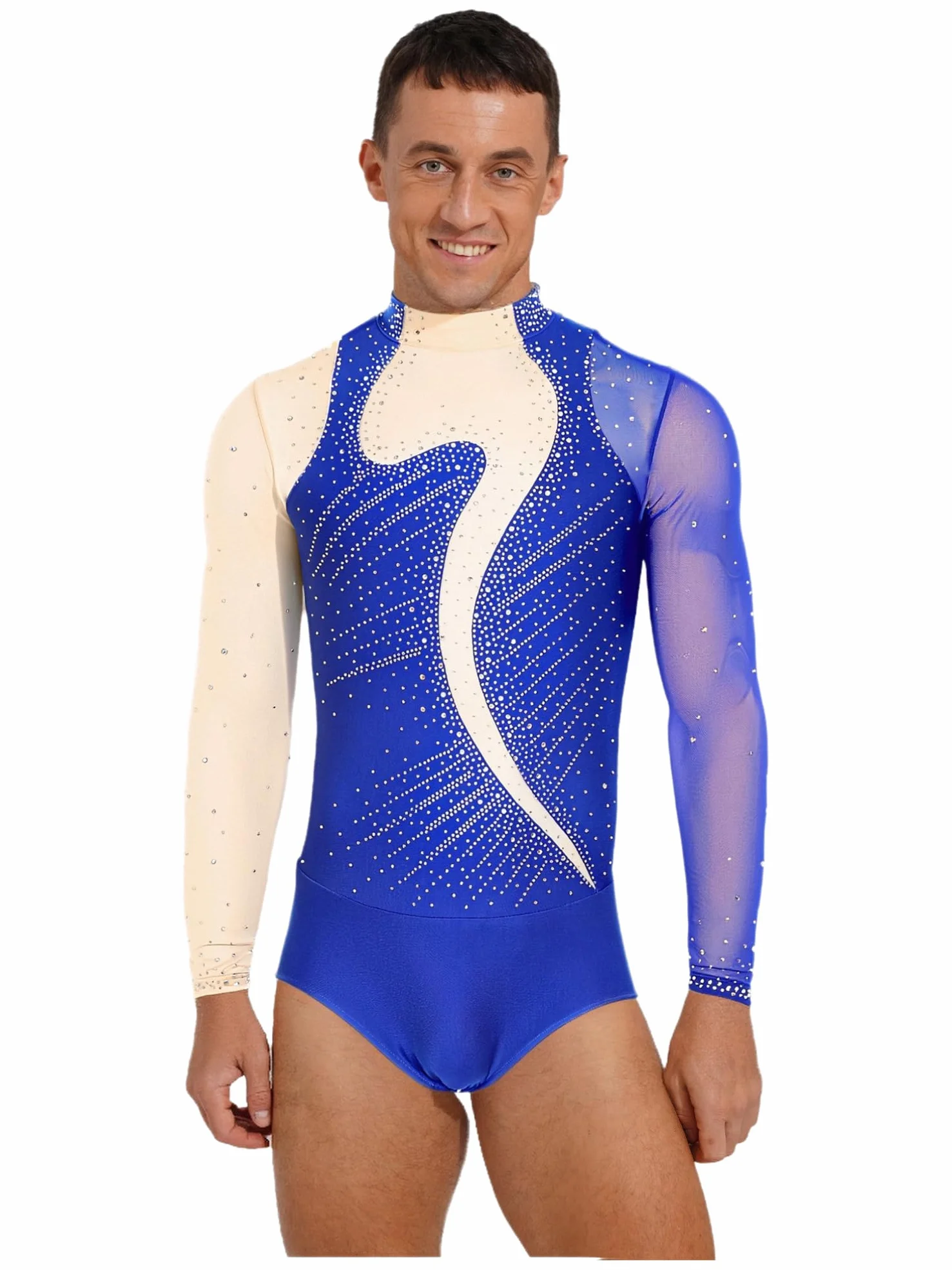 inhzoy Costume Hommes Danse Artistique Paillettes Strass Patinage Figure Ballet Gymnastique