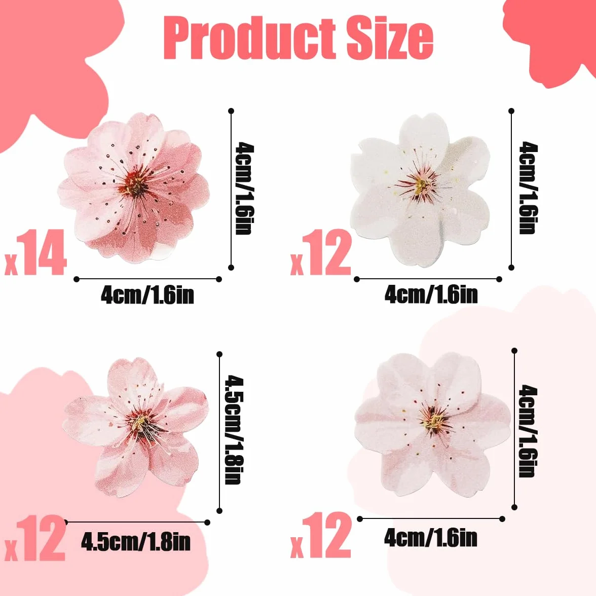 50 Pièces Fleurs Comestibles Cupcake, Fleurs Comestibles pour Gateau, Gluant Papier de Riz Décoratif Gâteau, Décoration de Gâteau pour Anniversaires, Fête Mariage(Rose et blanc)