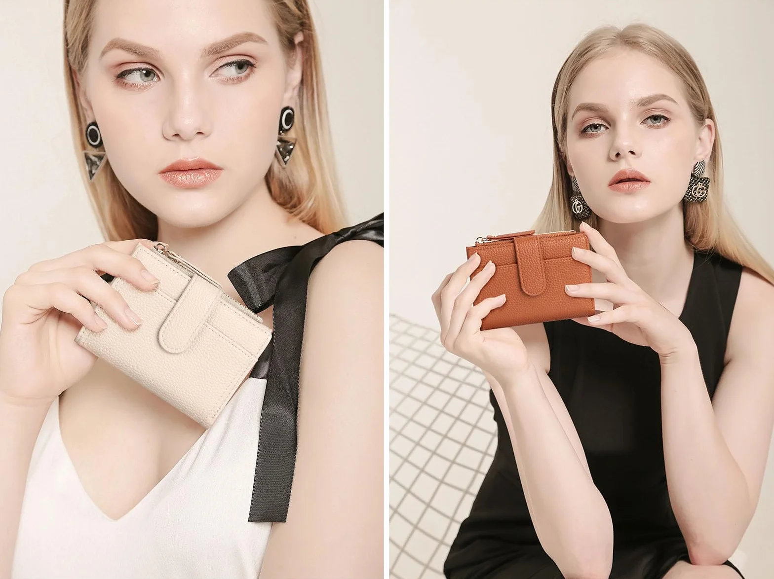 Portefeuille Femme Cuir Blanc avec Fermeture éclair et Porte-Cartes