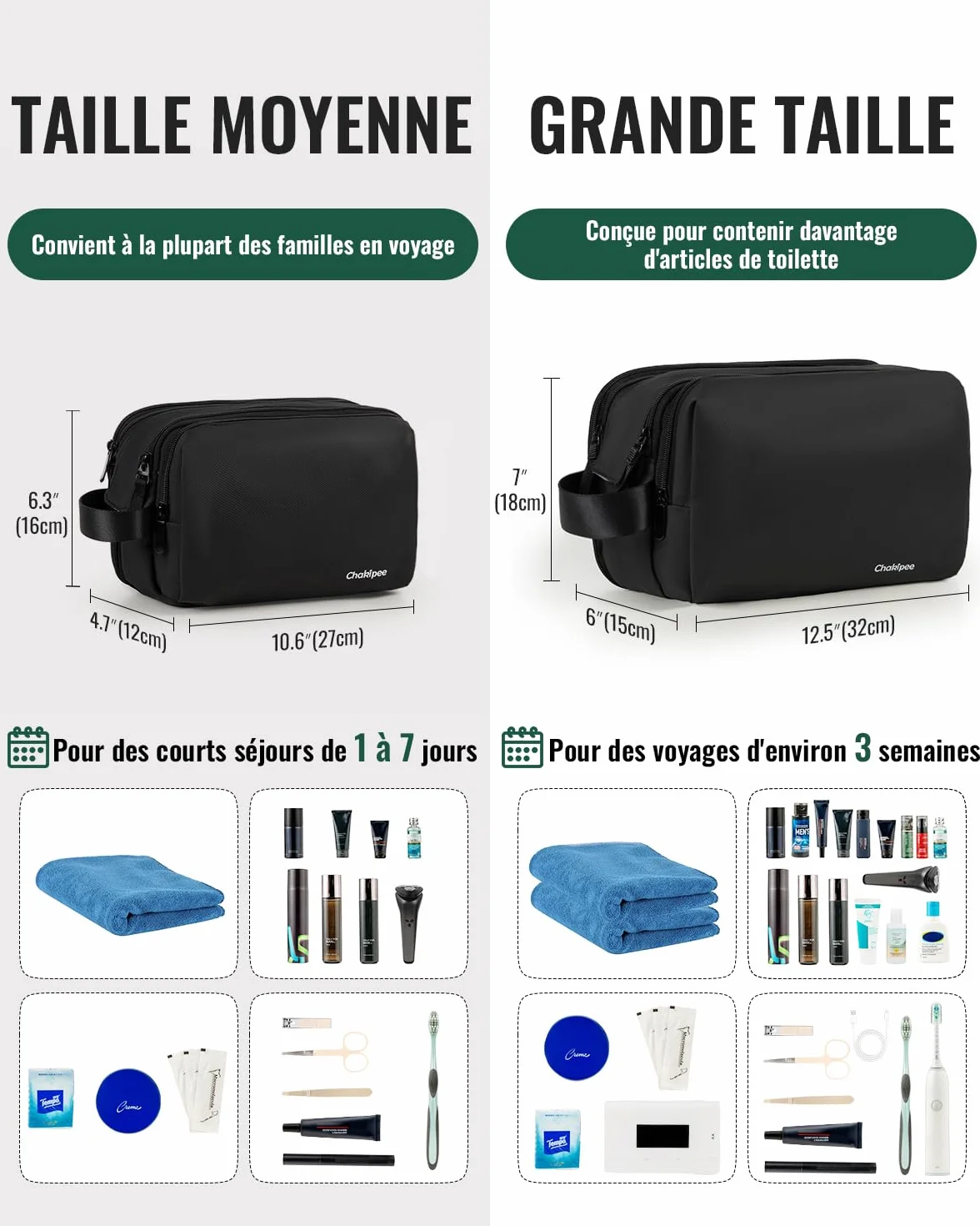 Trousse de Toilette étanche de Voyage pour Hommes et Femmes, Sac de Rasage avec Poignée (Noir)