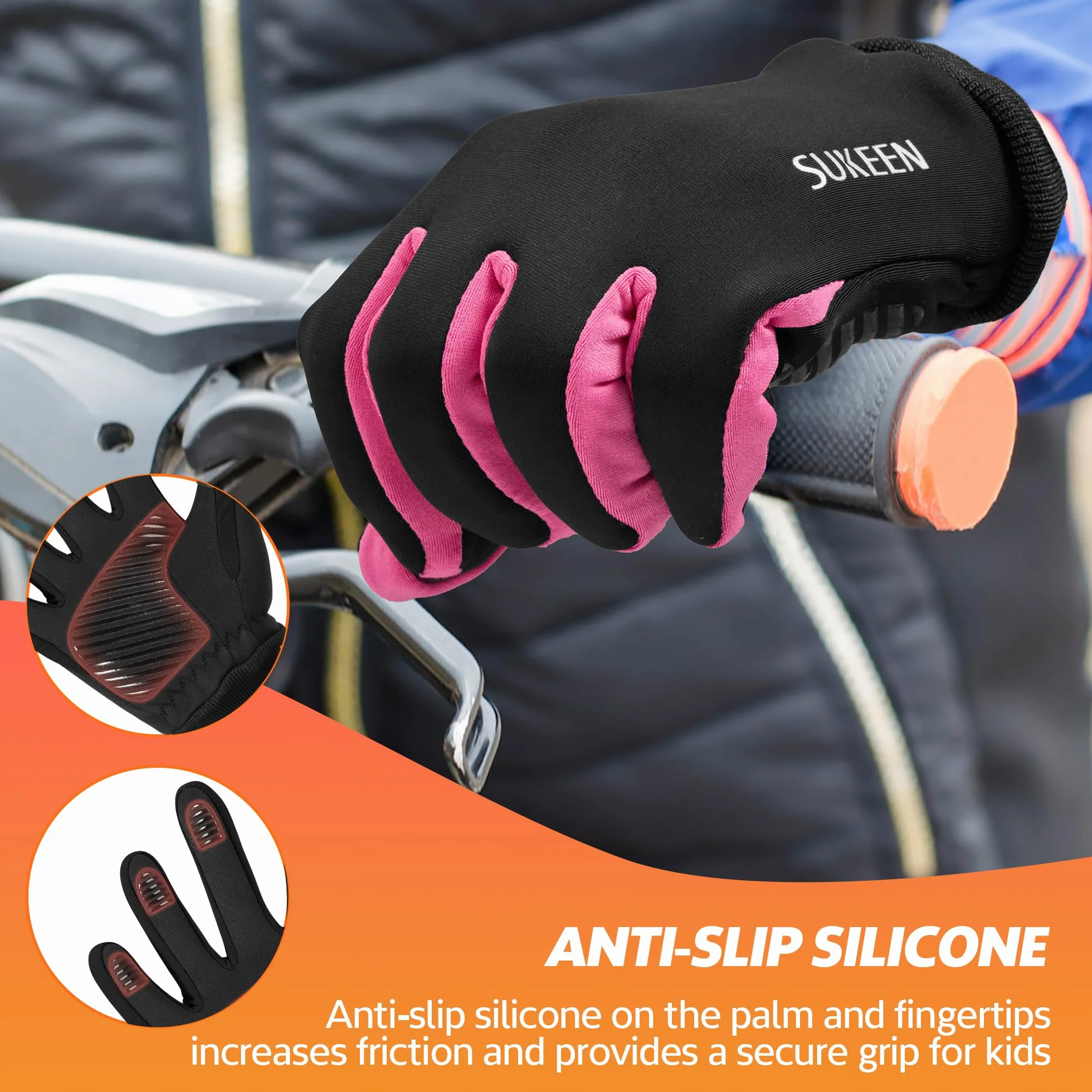 Gants d'hiver Softshell Enfants Imperméables Chauds Équitation Antidérapants Coupe-Vent Cyclisme Polaire Sports Plein air