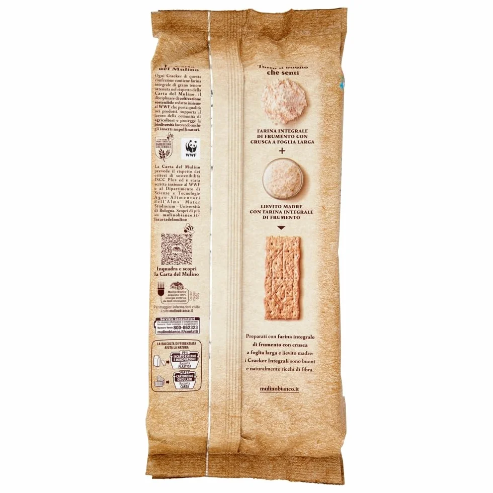 Mulino Bianco Cracker Integrali con Farina Sostenibile Ricchi di Fibre, Crackers à pleine farine, Riche en fibres, 3x 500g + Italian Gourmet polpa 400g