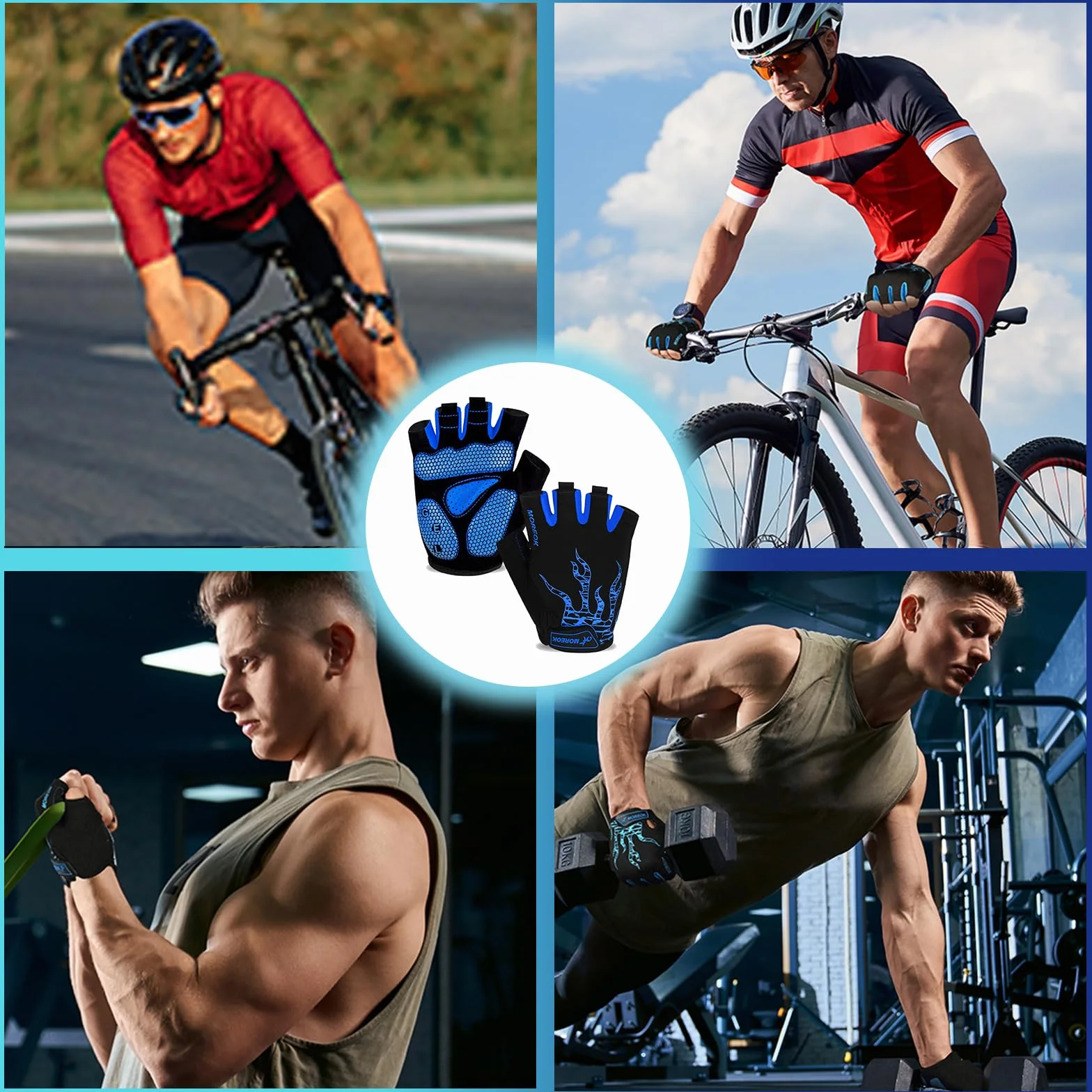 Gants de Cyclisme Été Homme Femme Antichoc Respirants Demi-Doigts Antidérapants Séchage Rapide VTT Route Plein Air