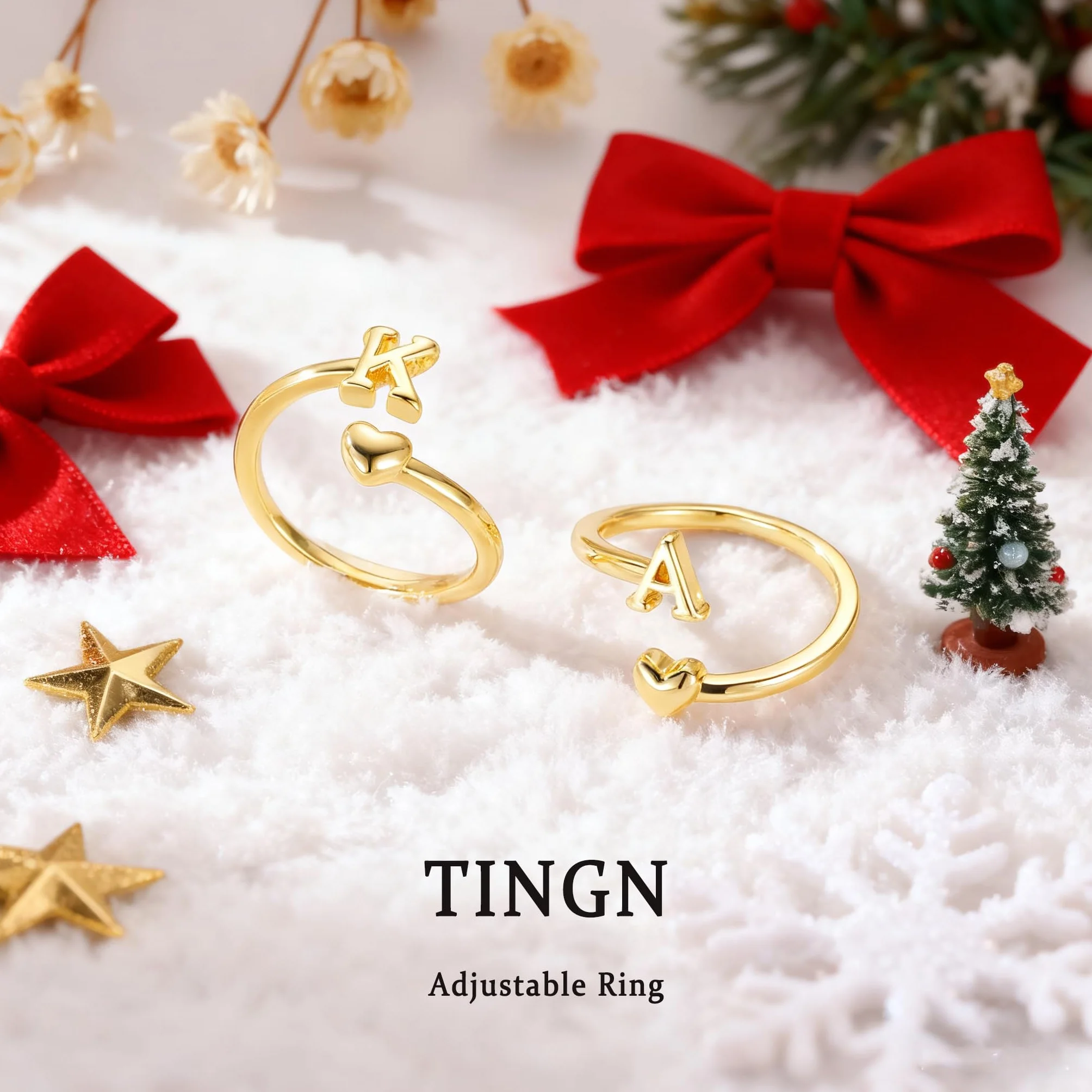 Bague en or plaqué 14 carats étanche motif cœur avec lettres empilable