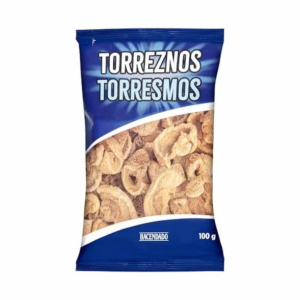Hacendado Couennes de Porc Frites, Nature, Sans Gluten, 100g, Sachet de 8 Paquets, Spécialité Espagnole