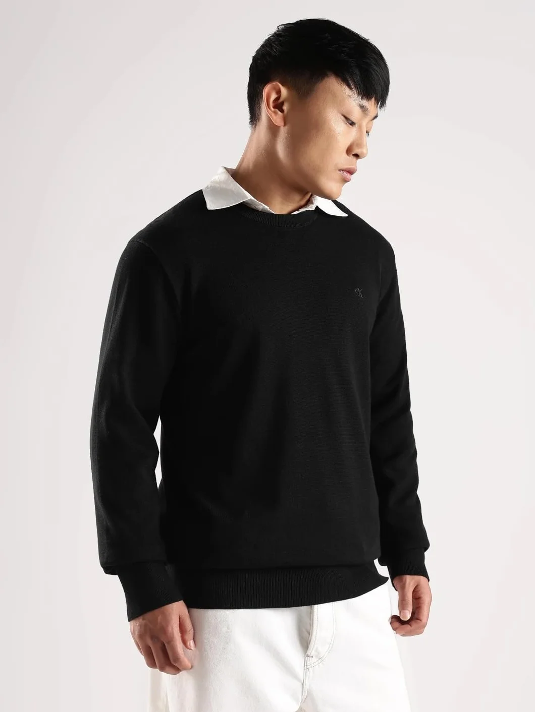 Calvin Klein Compact Cotton Crewneck Sweater Pull Homme